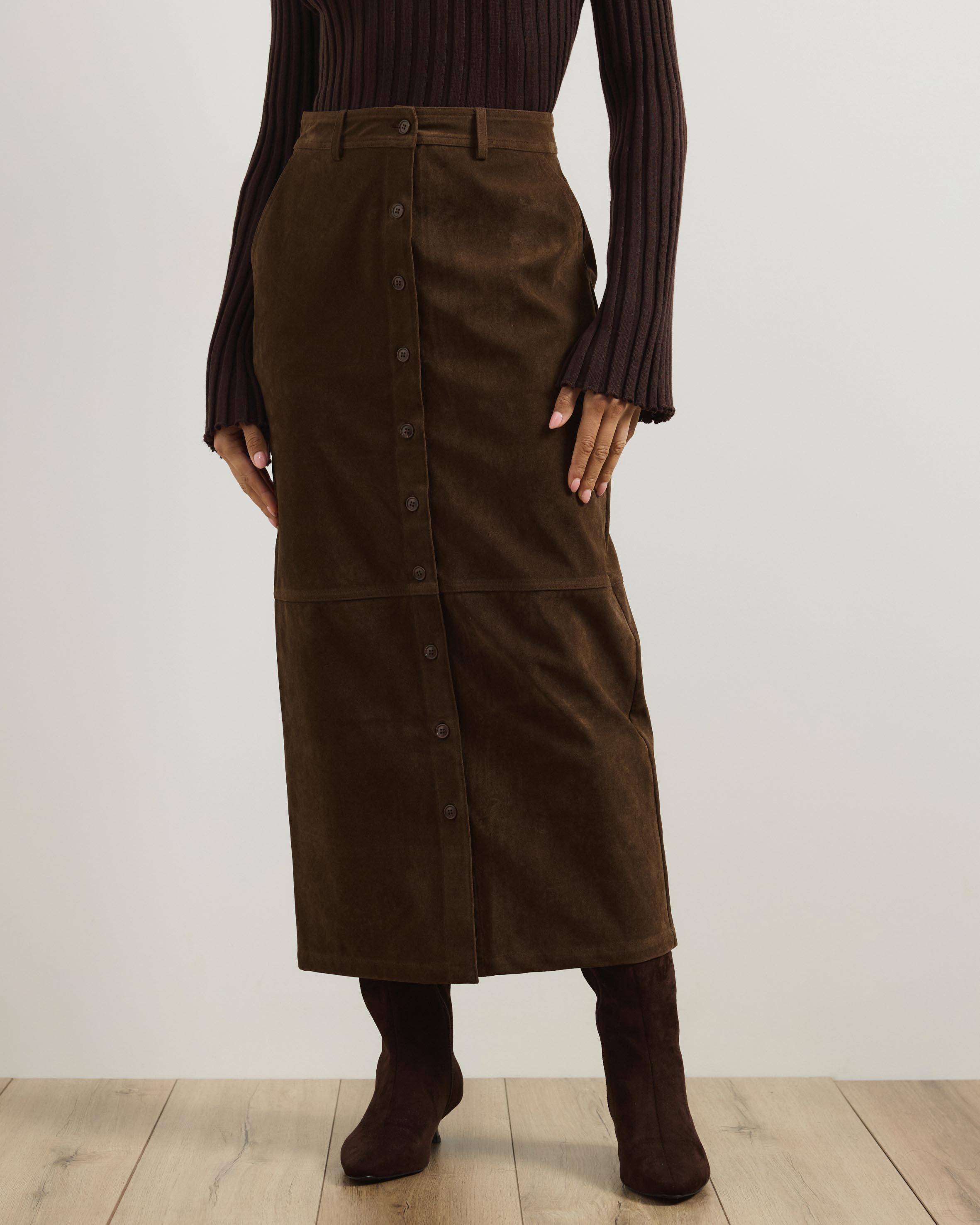 Sylvette Faux Suede Midi Skirt