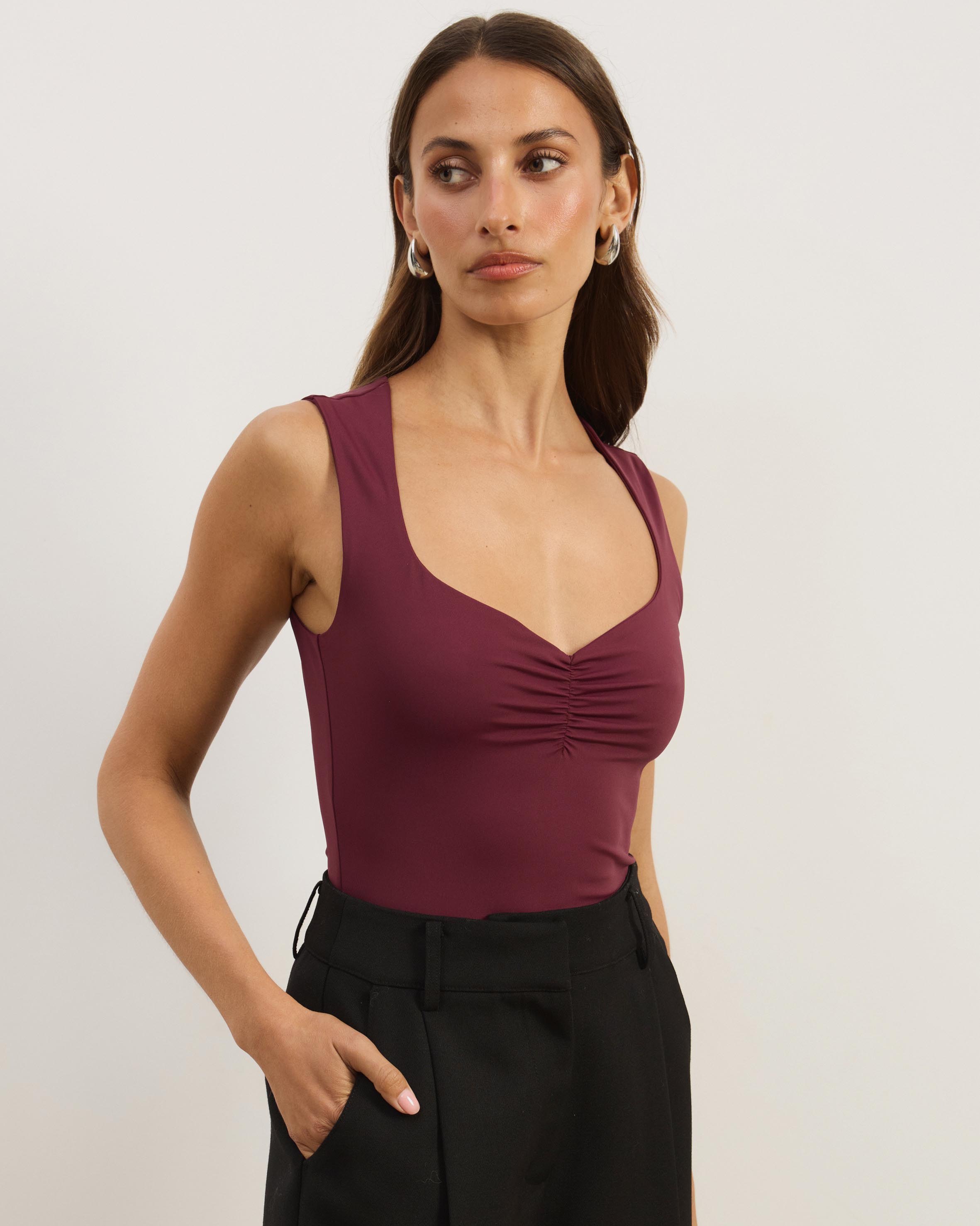 Jersey Gathered Detail Tank Top