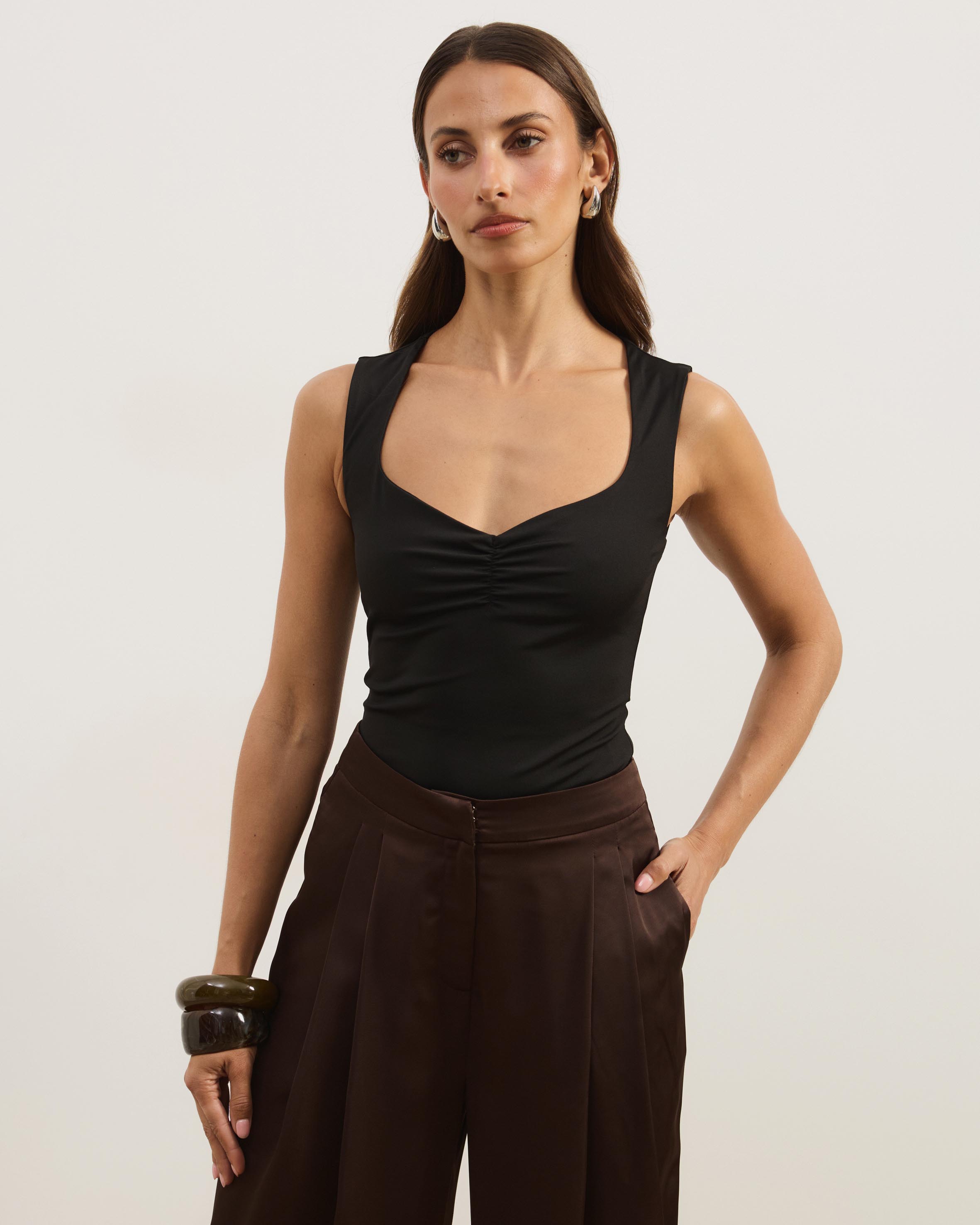 Jersey Gathered Detail Tank Top