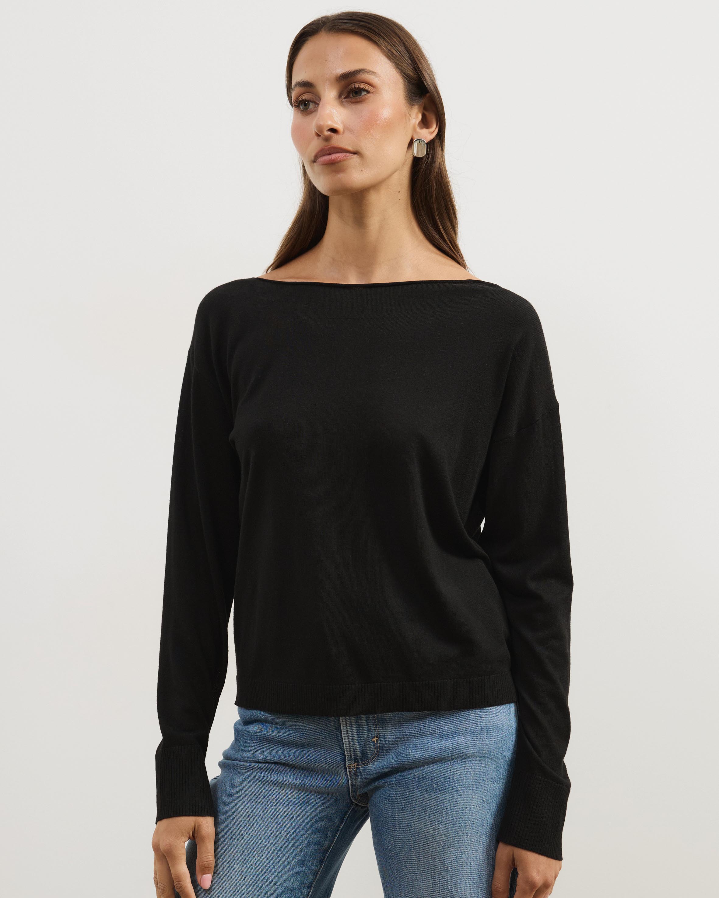 Riva Off Shoulder Fine Knit Top With Long Batwing Sleeve