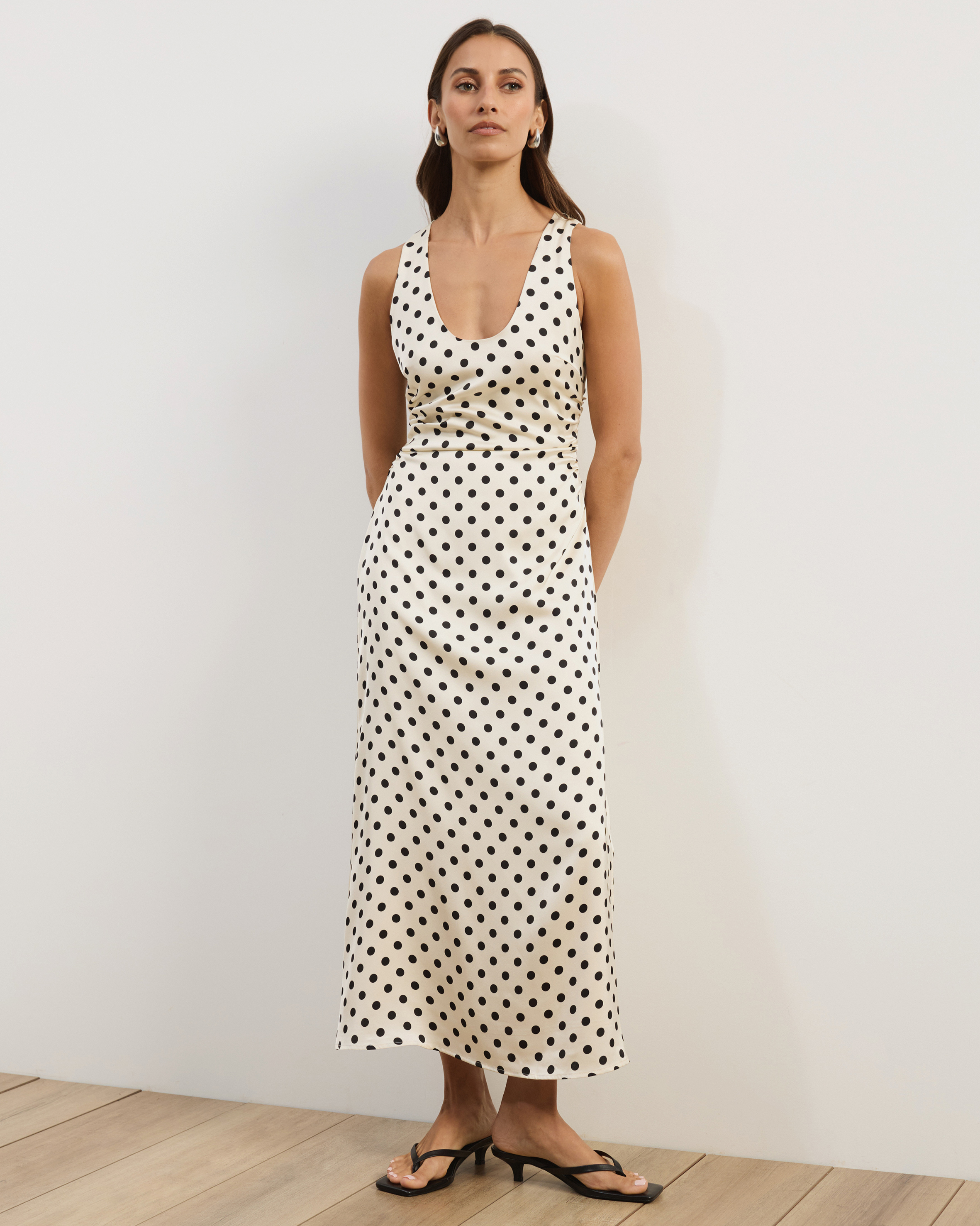 Lowen Satin Polka Dot Midi Dress