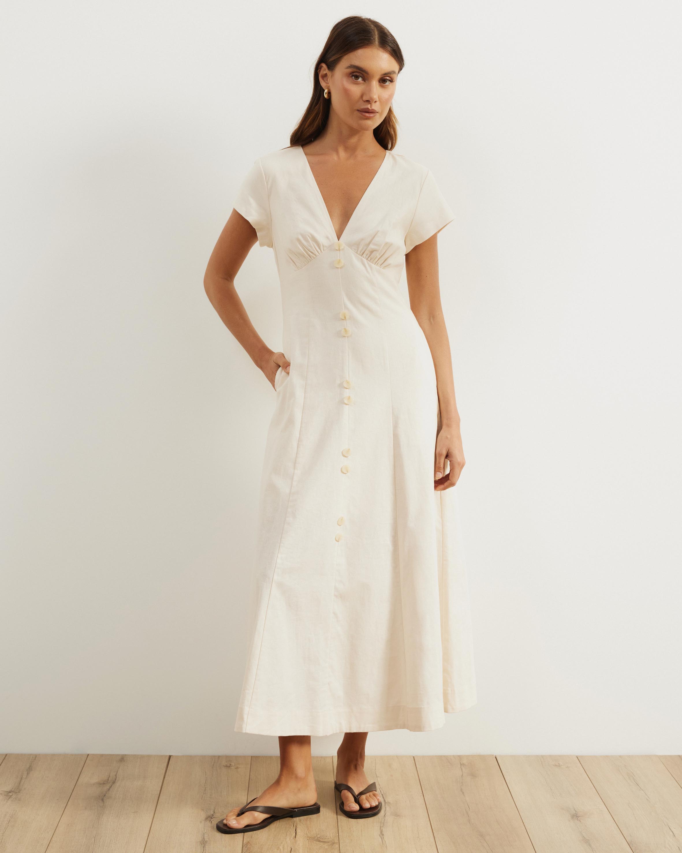 Josie Collared Linen Blend Midi Dress