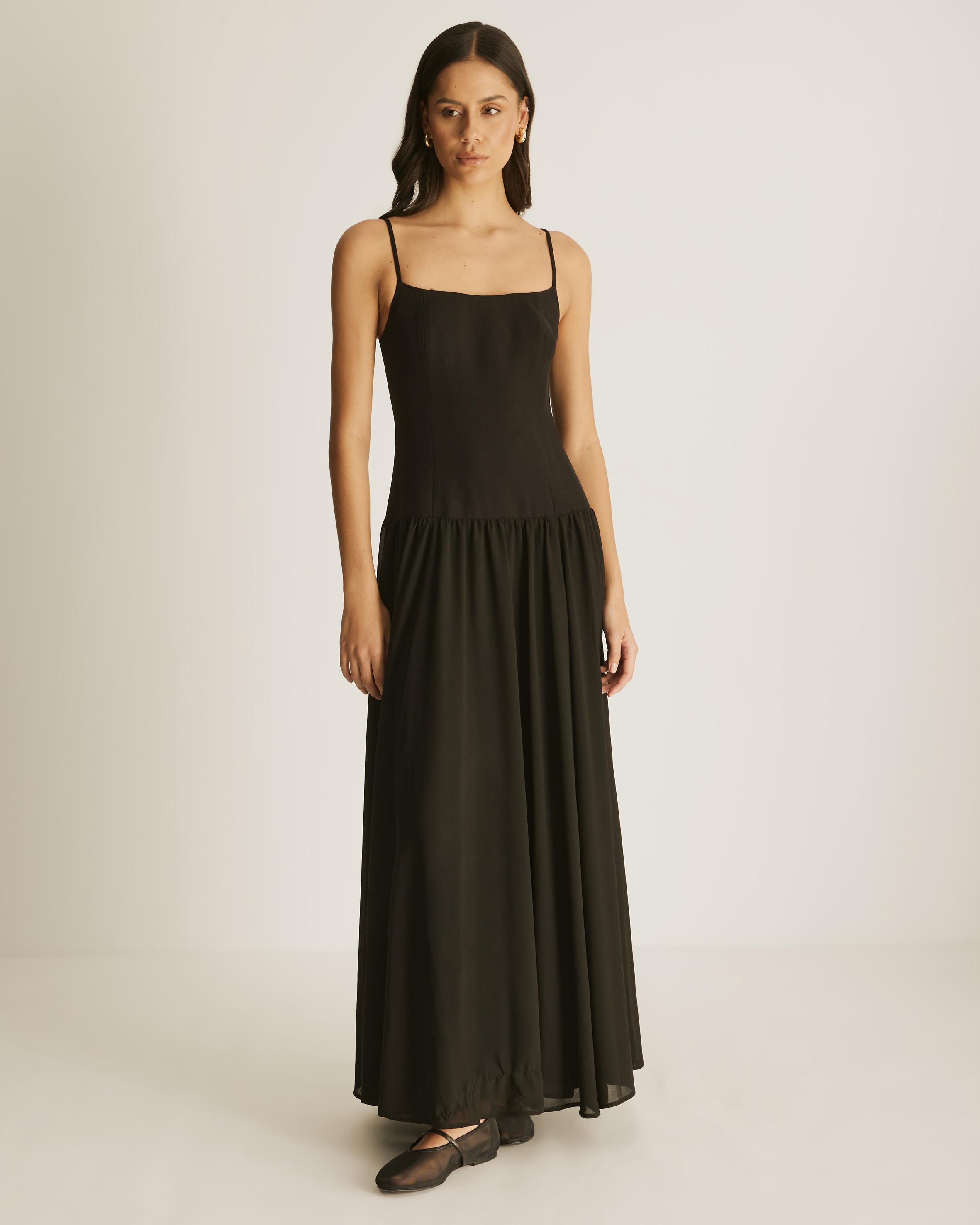 Amie Contrast Pleat Skirt Maxi Dress