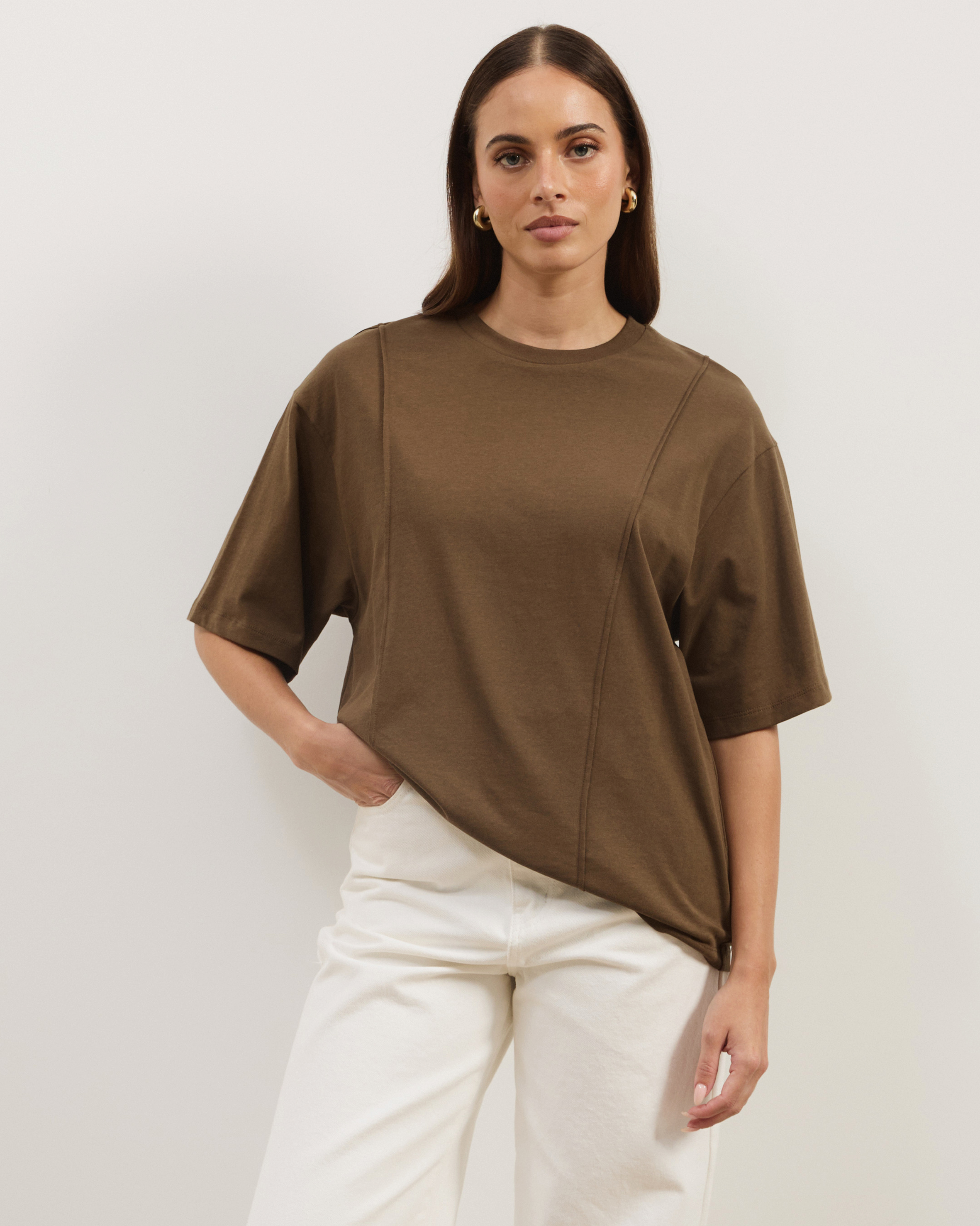 Short Sleeve Cotton Seam Detail T-Shirt