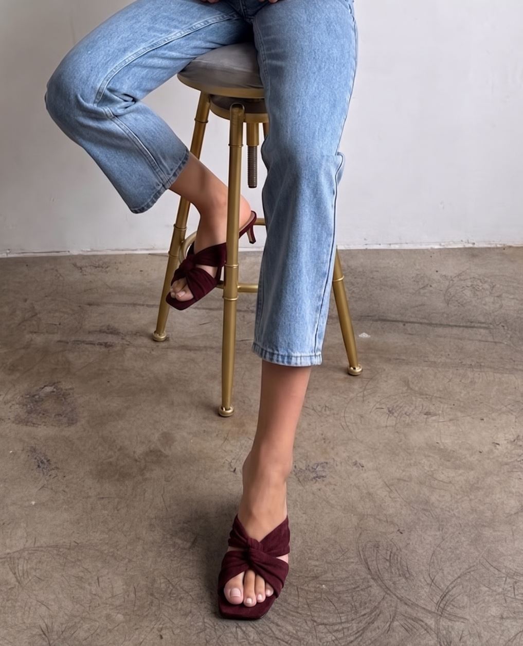 Ember Twist Detail Square Toe Suede Heels