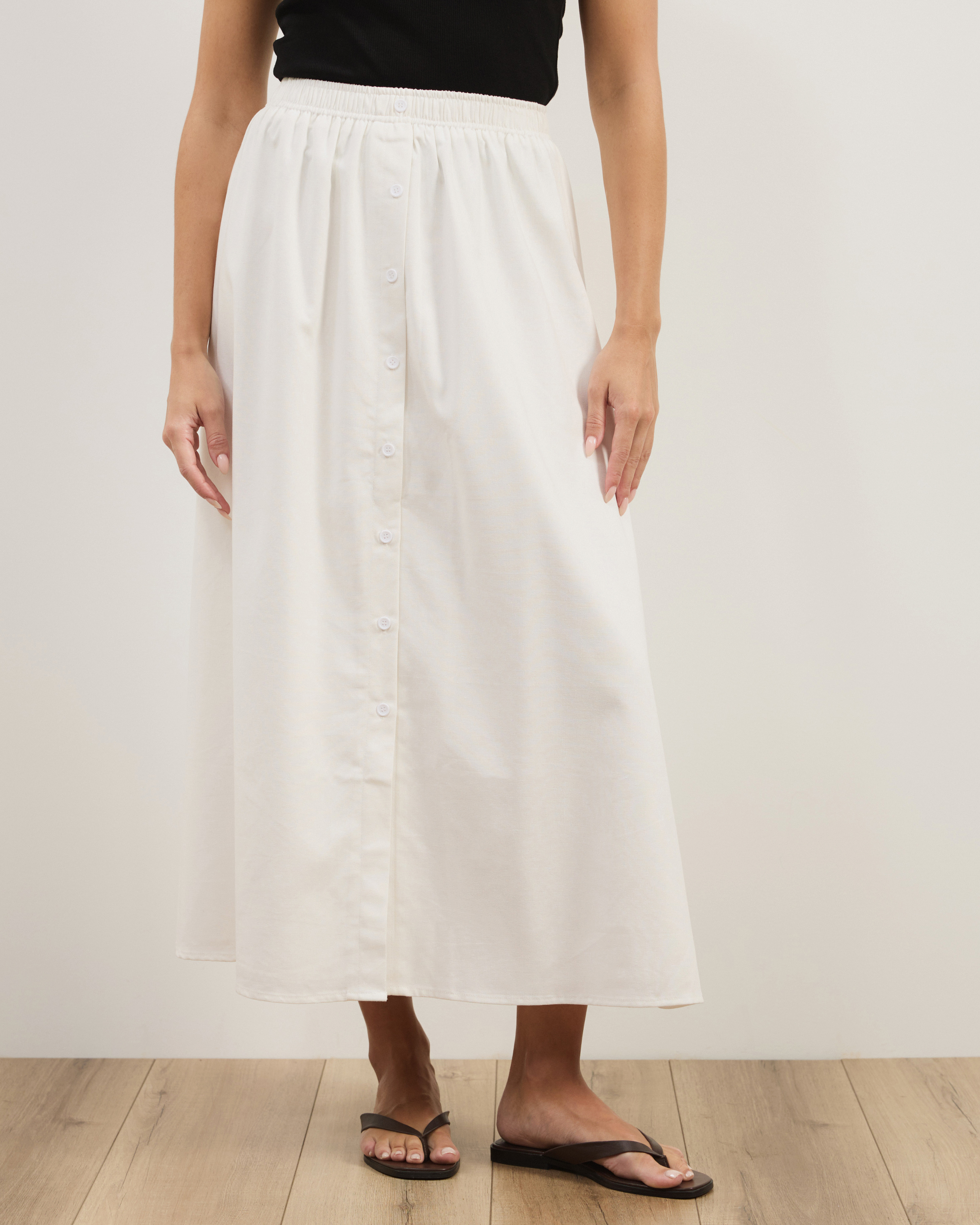 Darla Linen Blend Button Midi Skirt