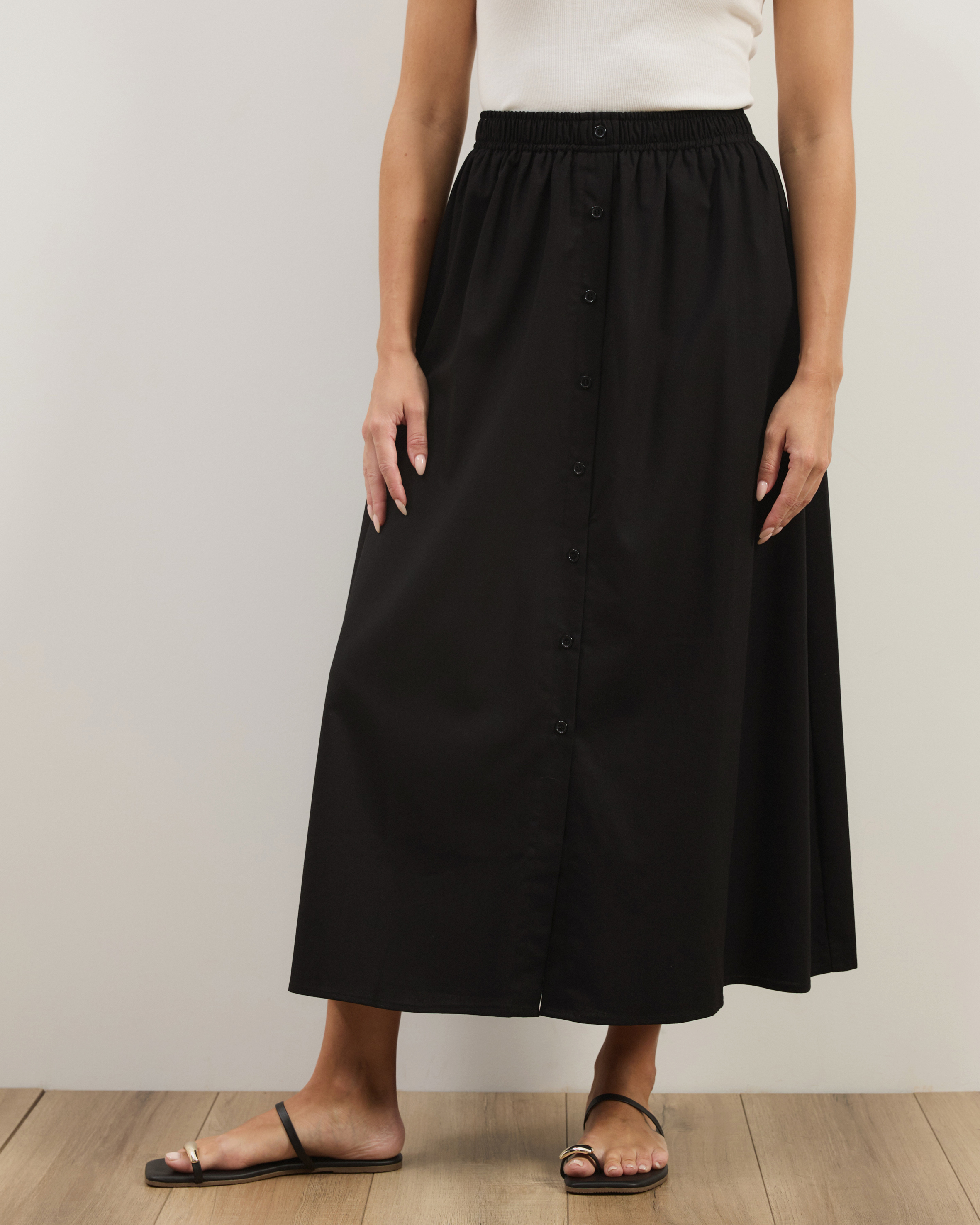 Darla Linen Blend Button Midi Skirt