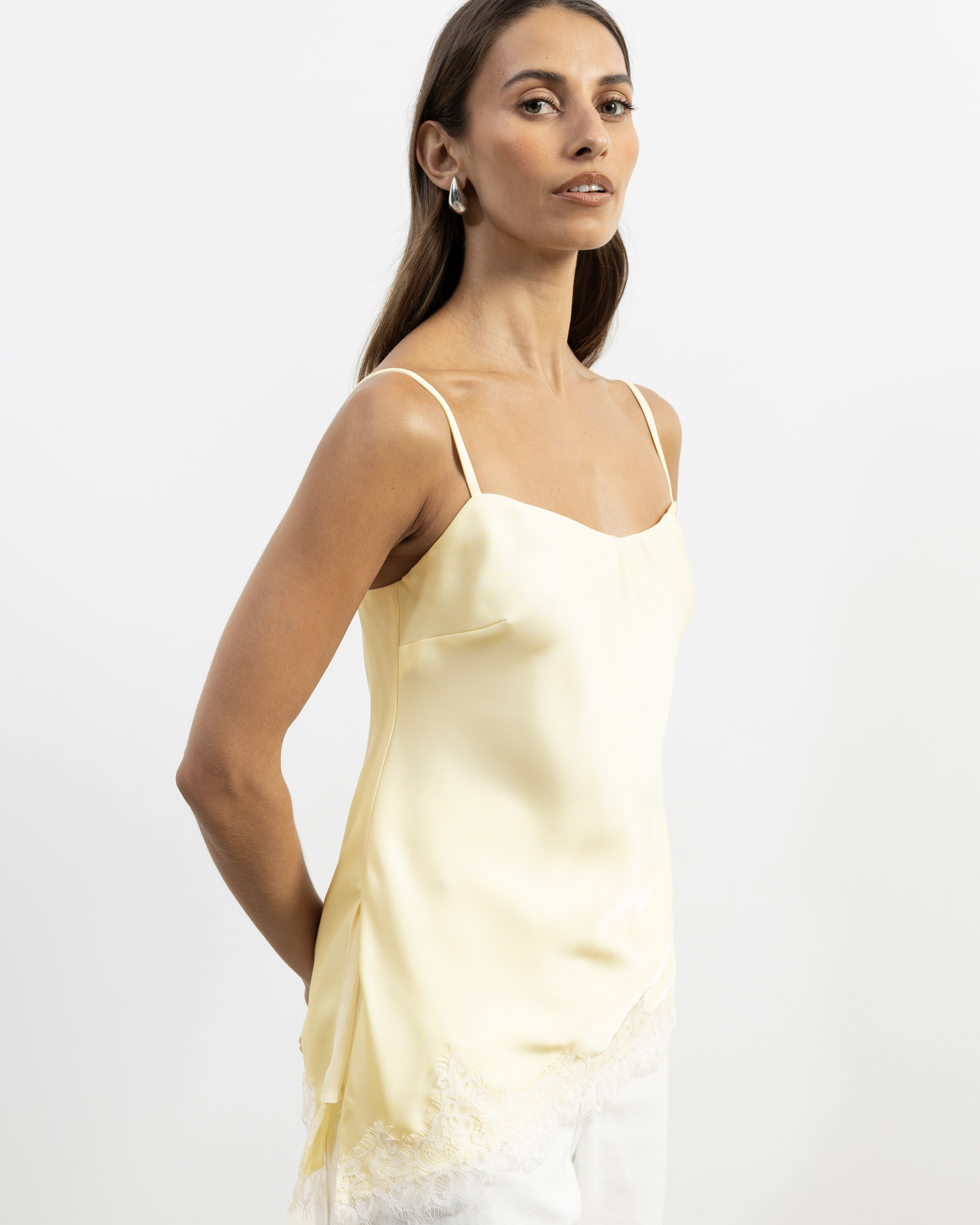 Leoni Asymmetric Lace Satin Cami