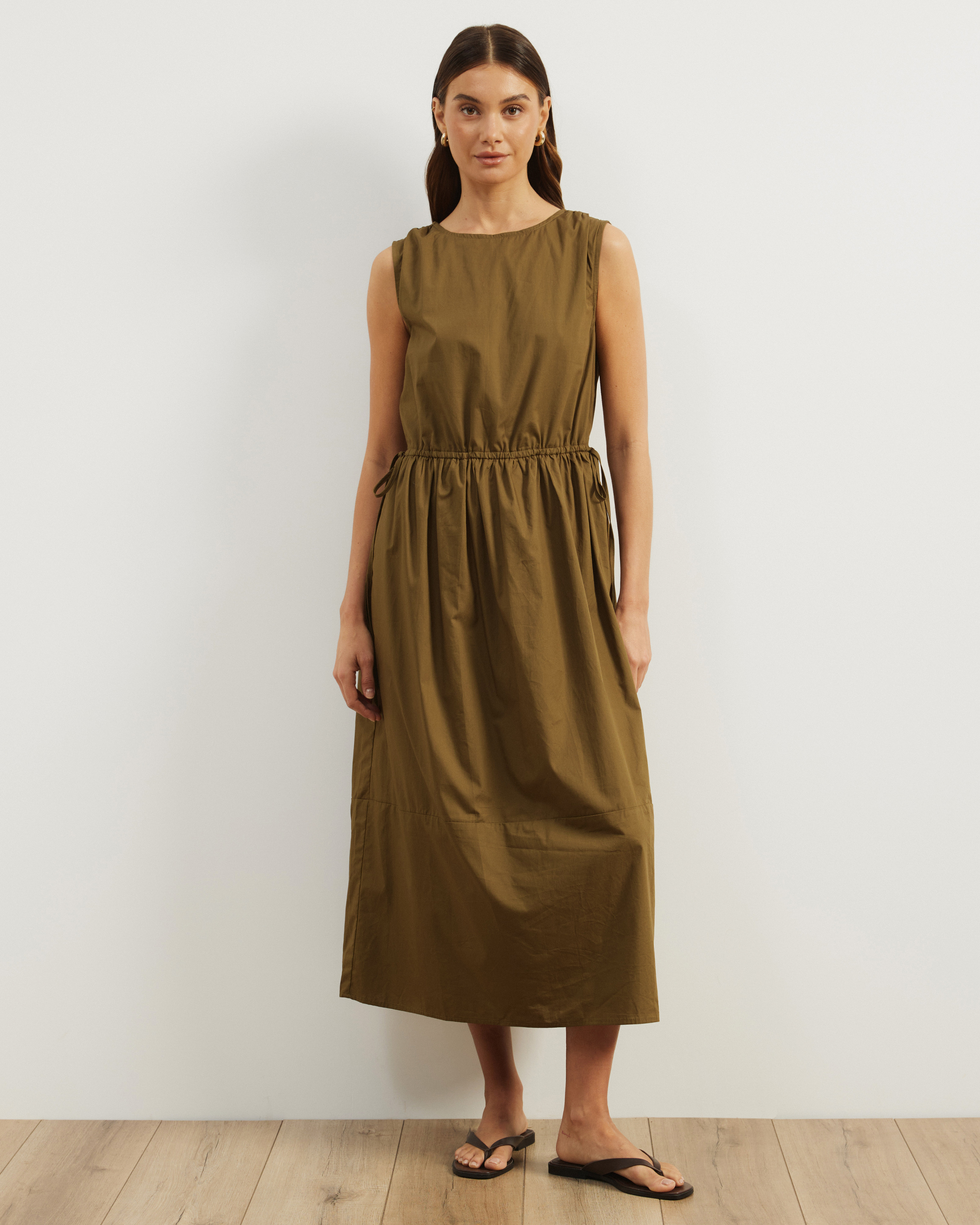 Cora Drawstring Poplin Midi Dress