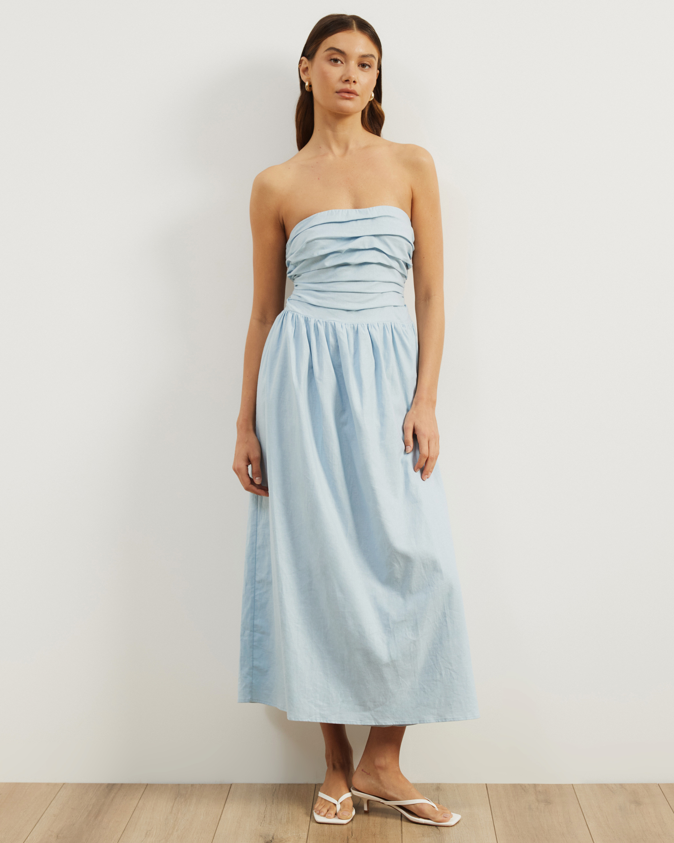 Laura Strapless Linen Blend Midi Dress