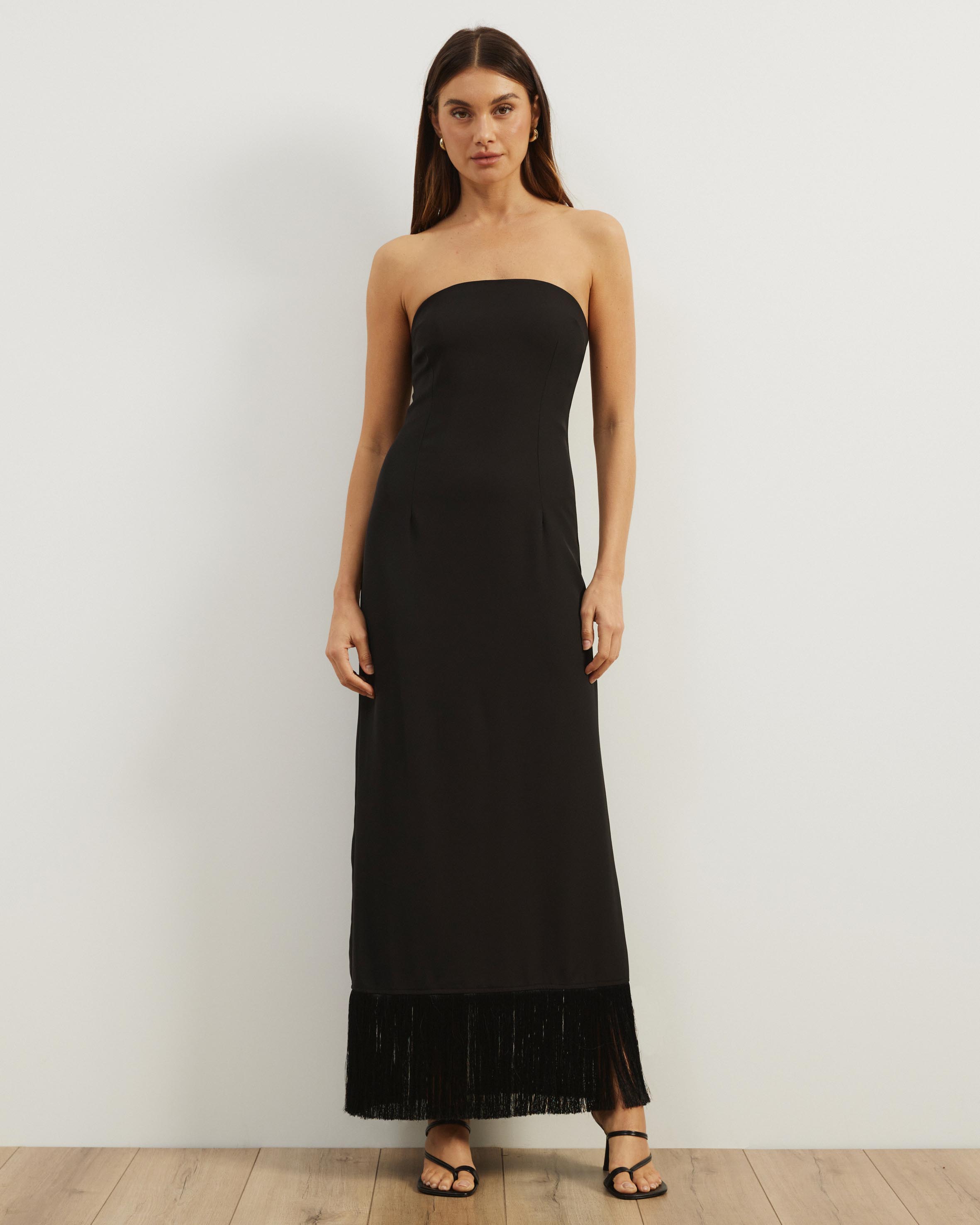 Nova Crepe Fringe Evening Dress