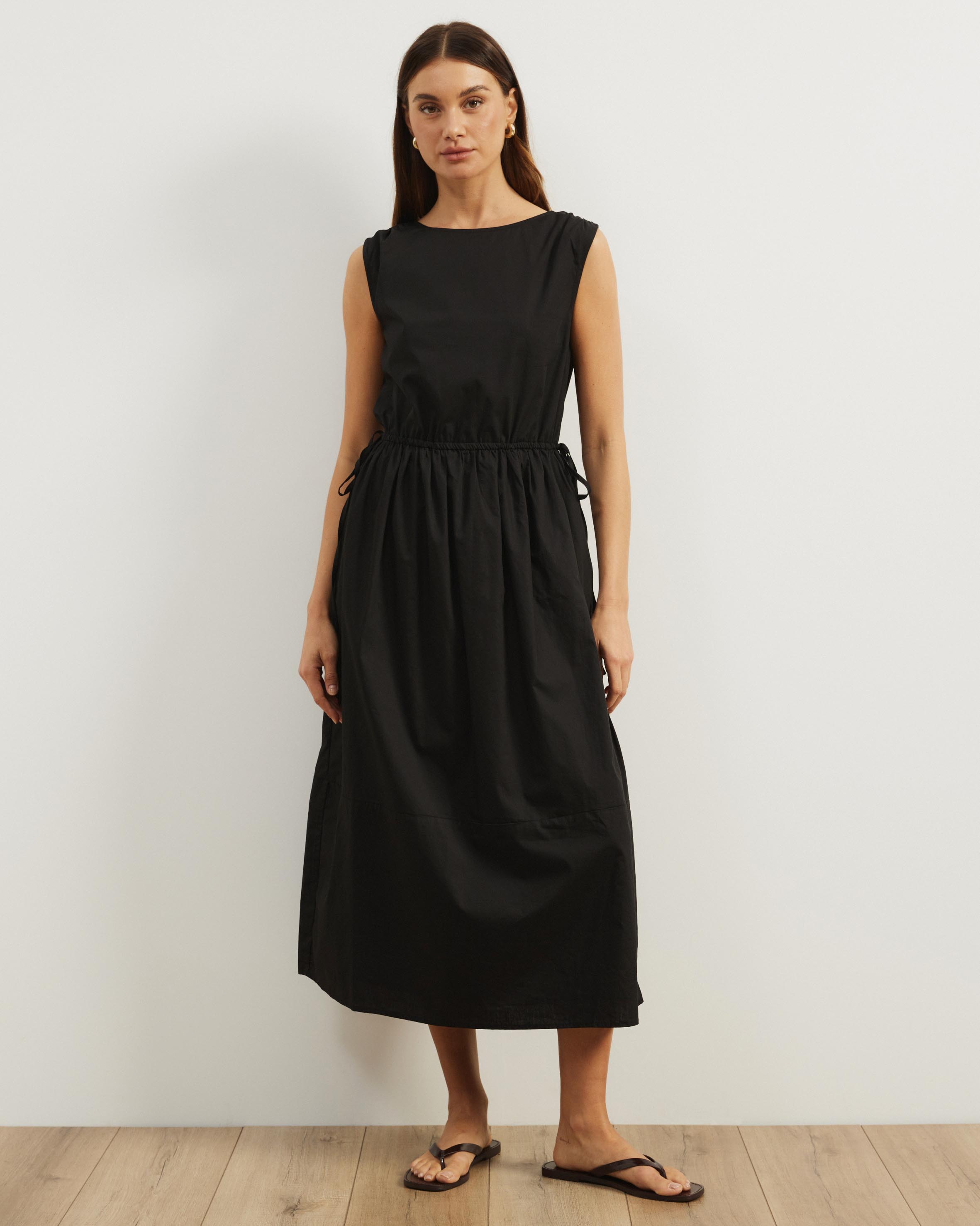 Cora Drawstring Poplin Midi Dress