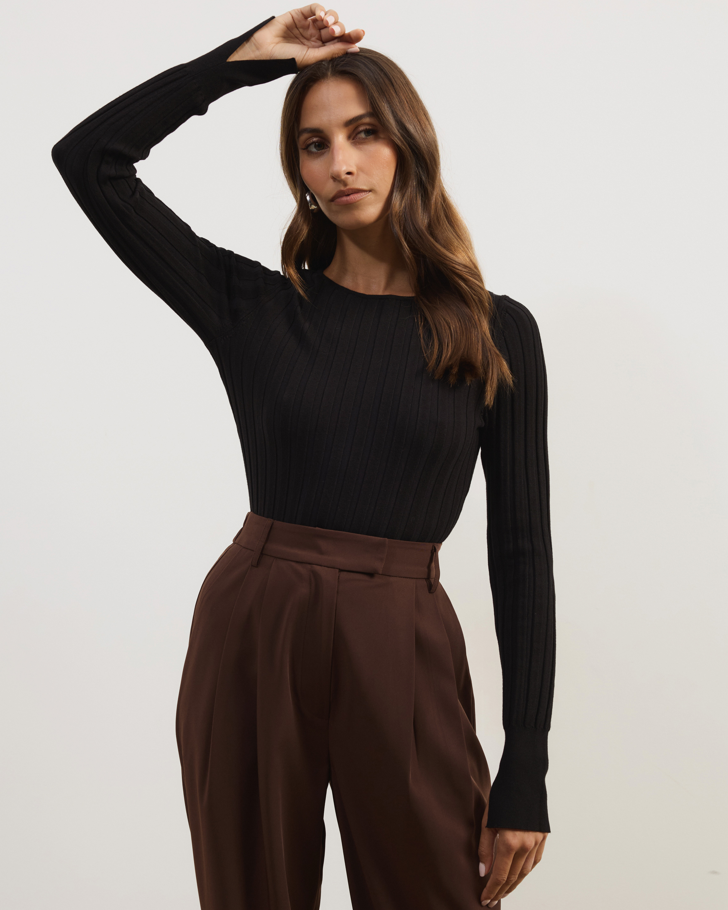 Rumi Long Sleeve Fitted Rib Knit Top
