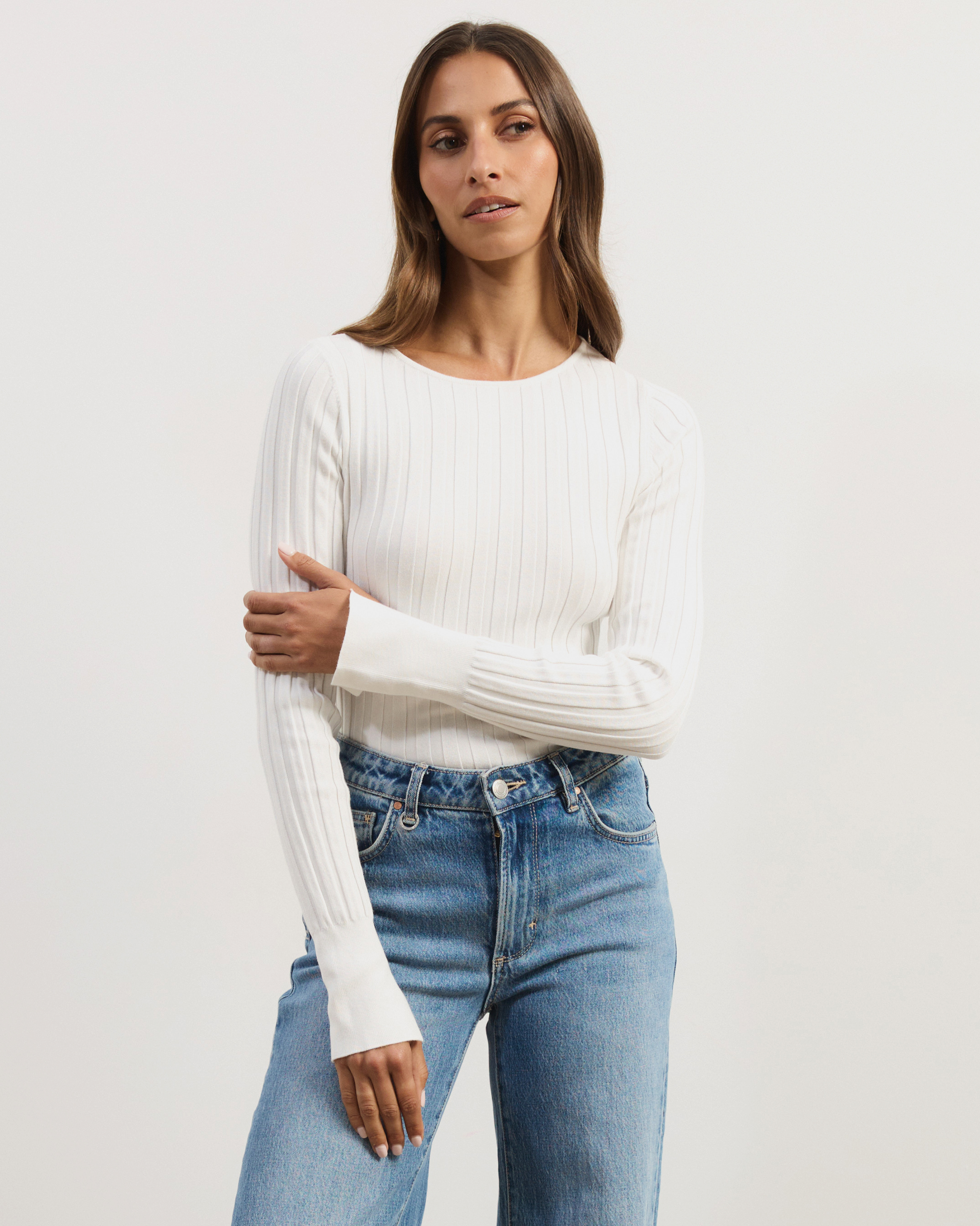 Rumi Long Sleeve Fitted Rib Knit Top