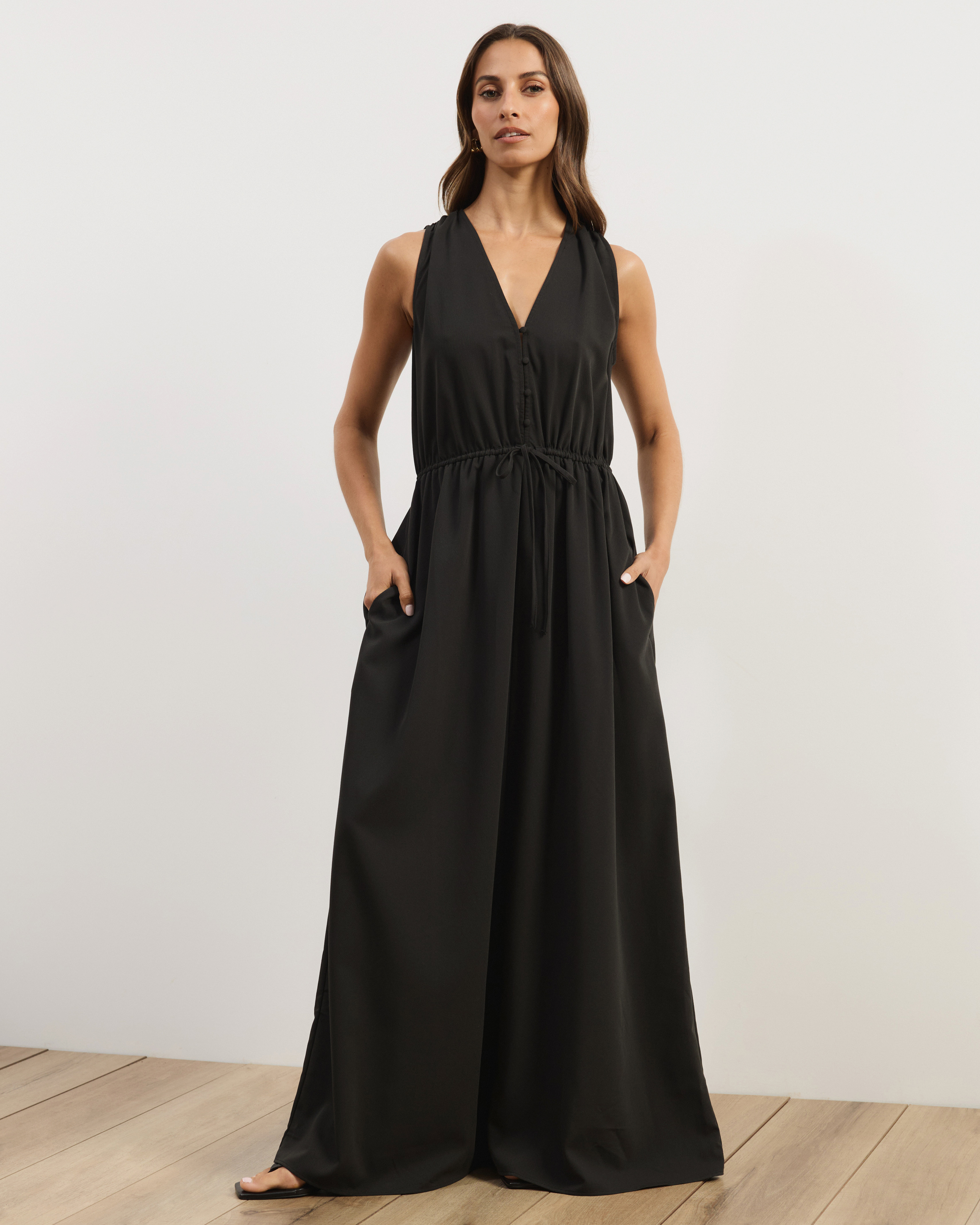Cleo V-Neck Cinched Waist Midi Dress