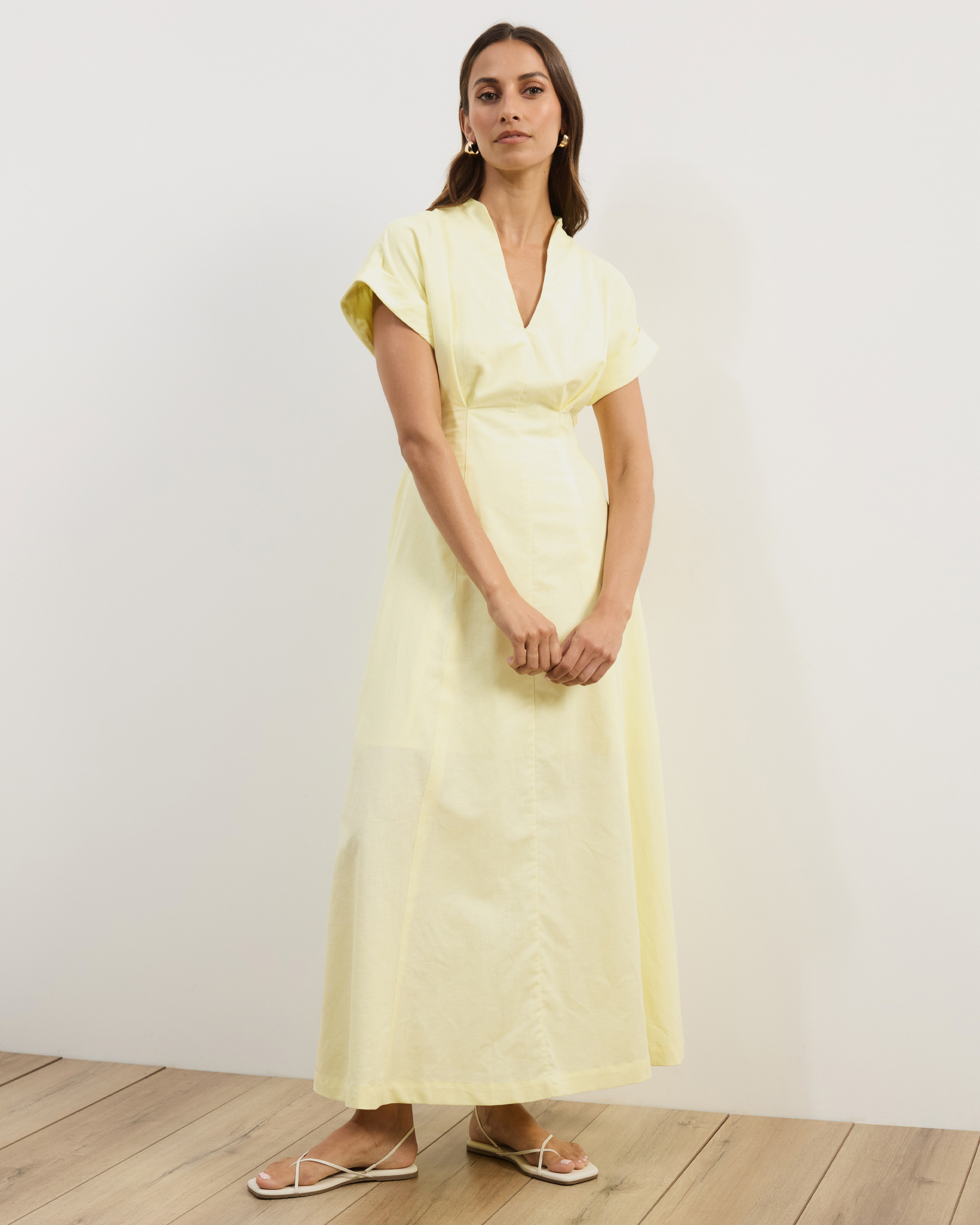Jaci Linen Blend A-Line Shift Midi Dress