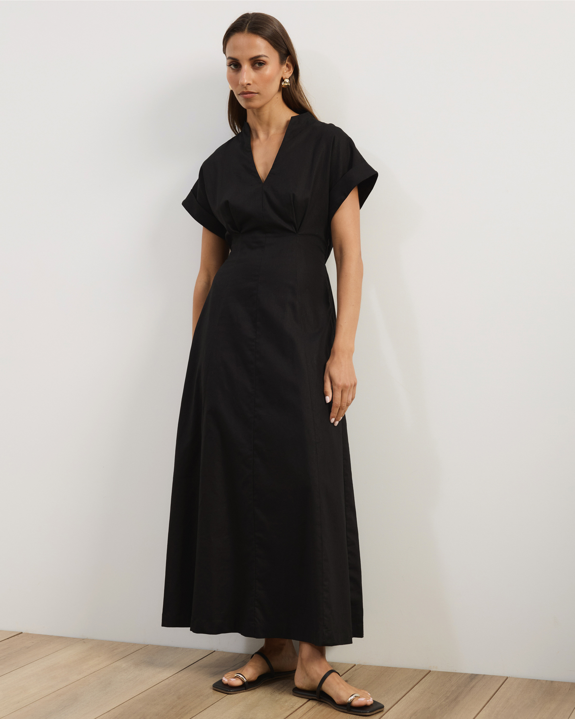 Jaci Linen Blend A-Line Shift Midi Dress