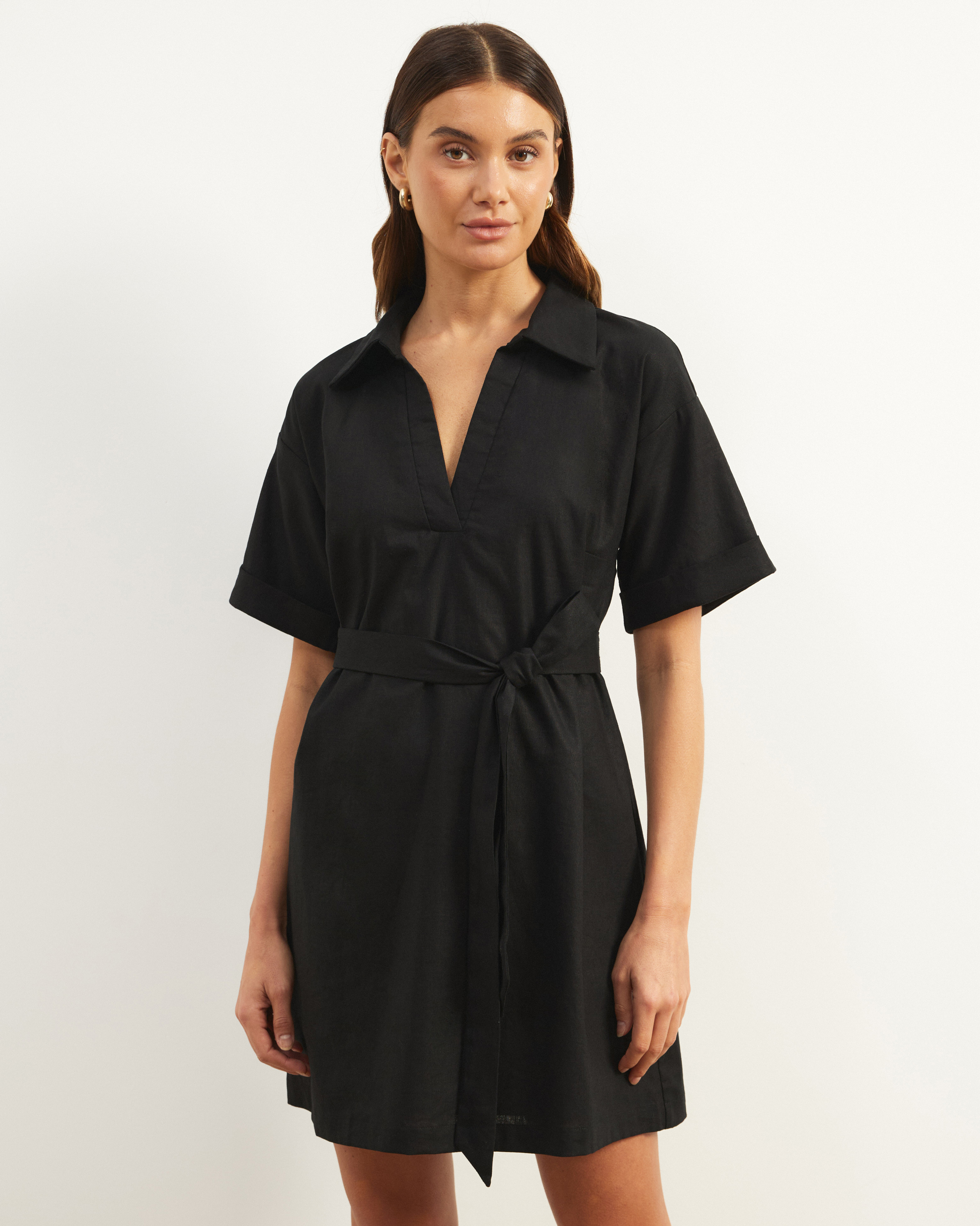 Britt Linen Blend Belted Mini Dress