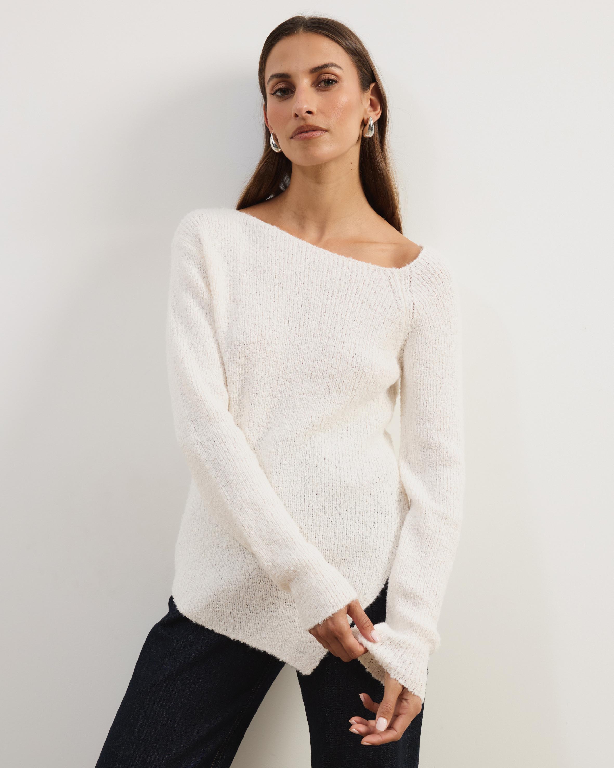 Toni Long Sleeve Knit With Asymmetric Neckline And Hem