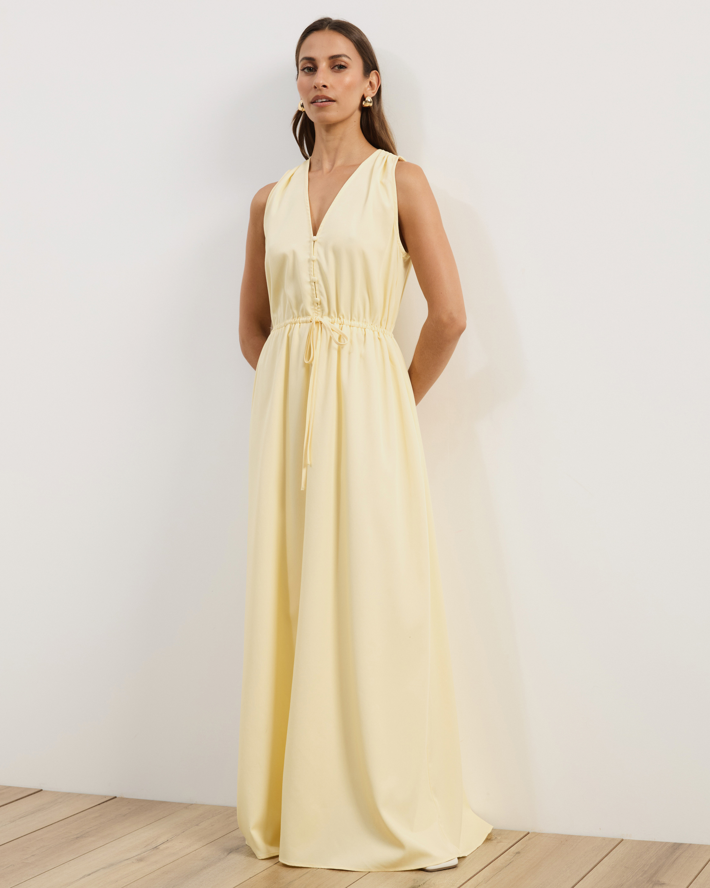 Cleo V-Neck Cinched Waist Midi Dress