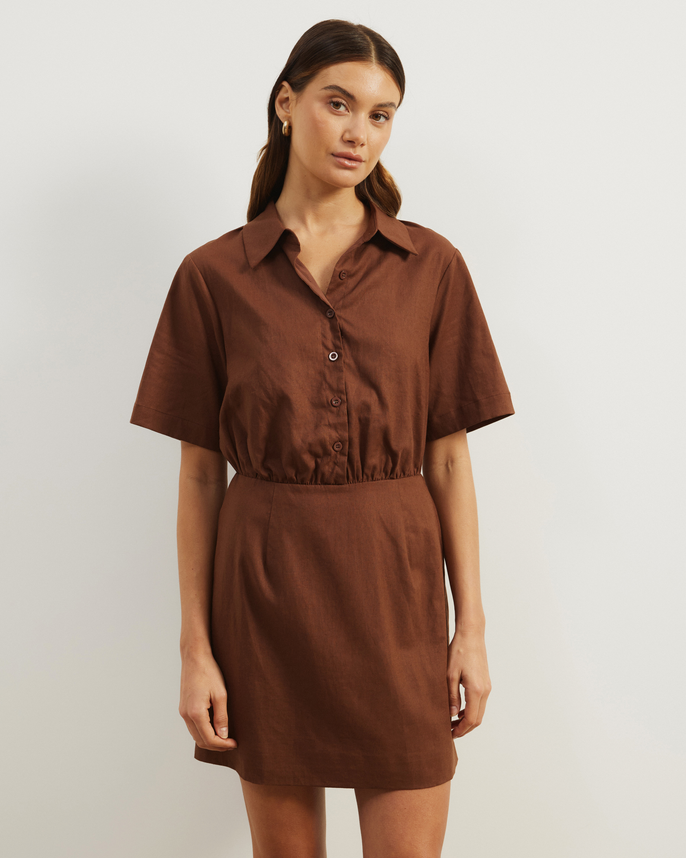 Remi Linen Blend Mini Shirt Dress