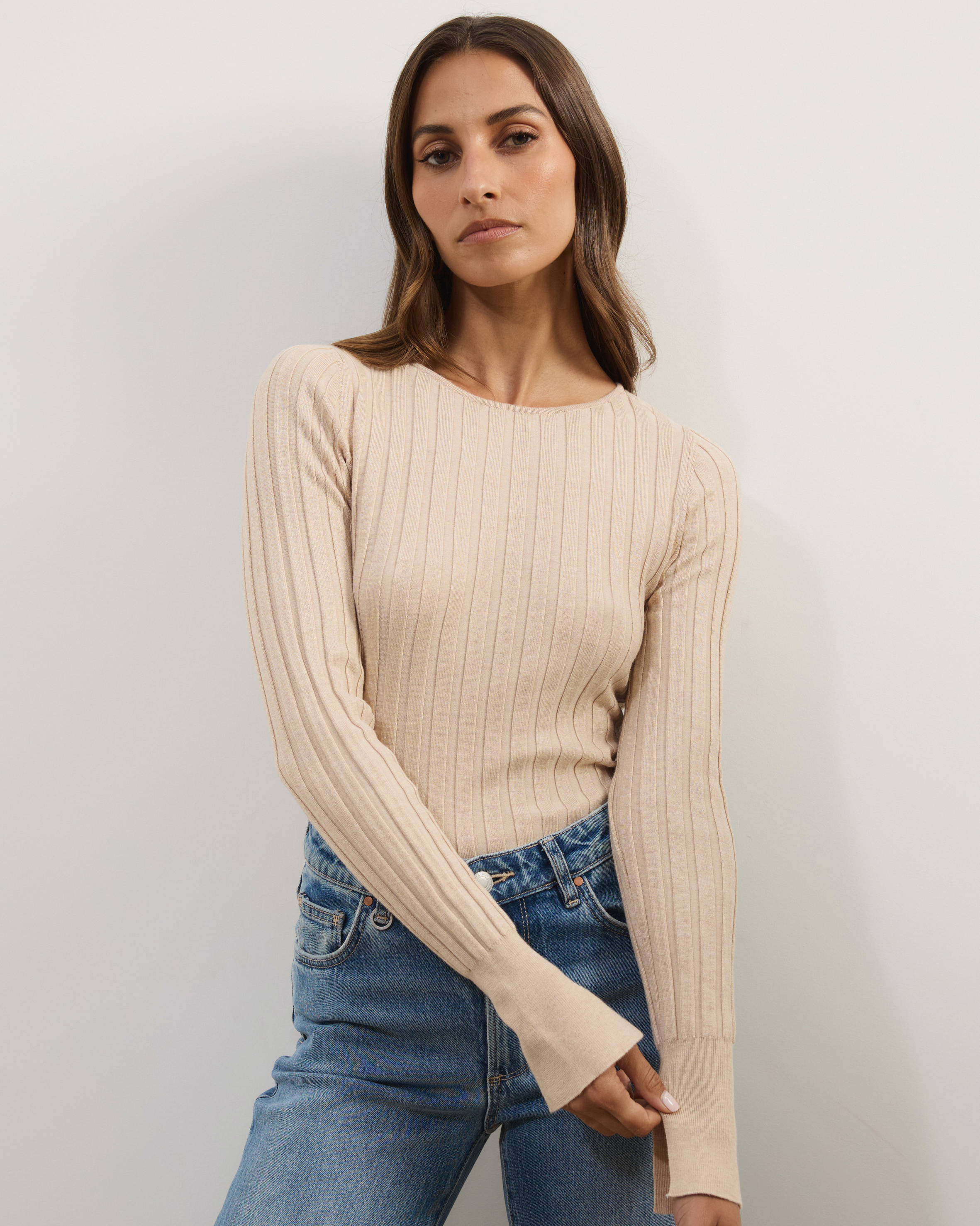 Rumi Long Sleeve Fitted Rib Knit Top