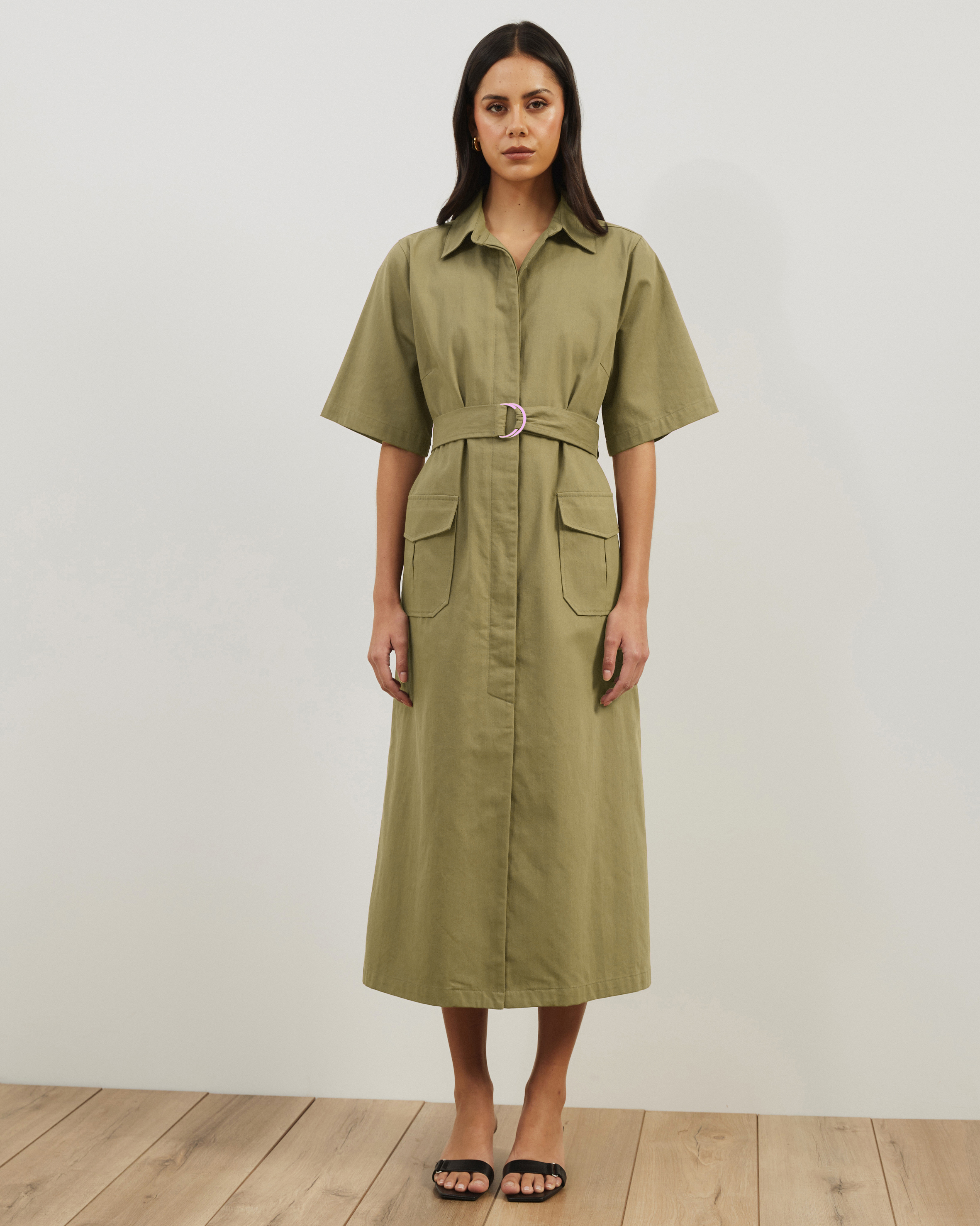 Amy Cotton Drill Midi Shirt Dress