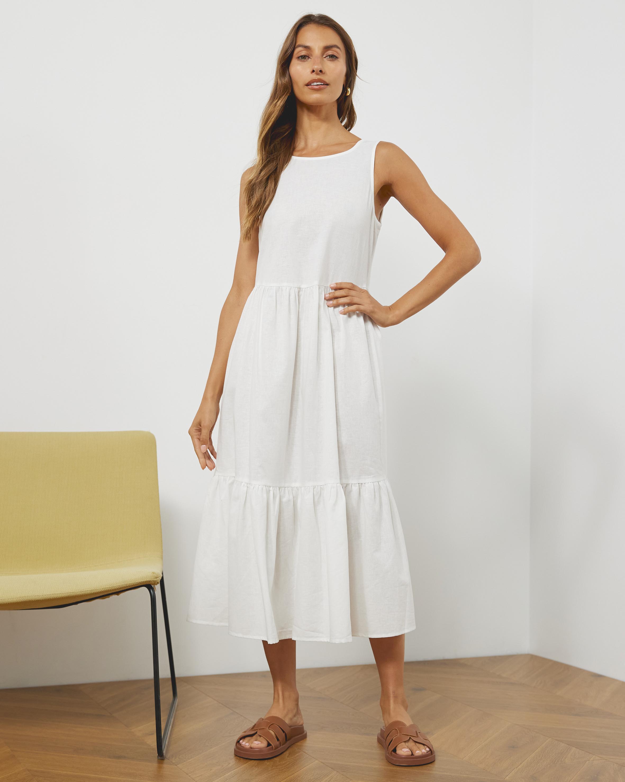 Hope Linen Blend Tiered Midi Dress