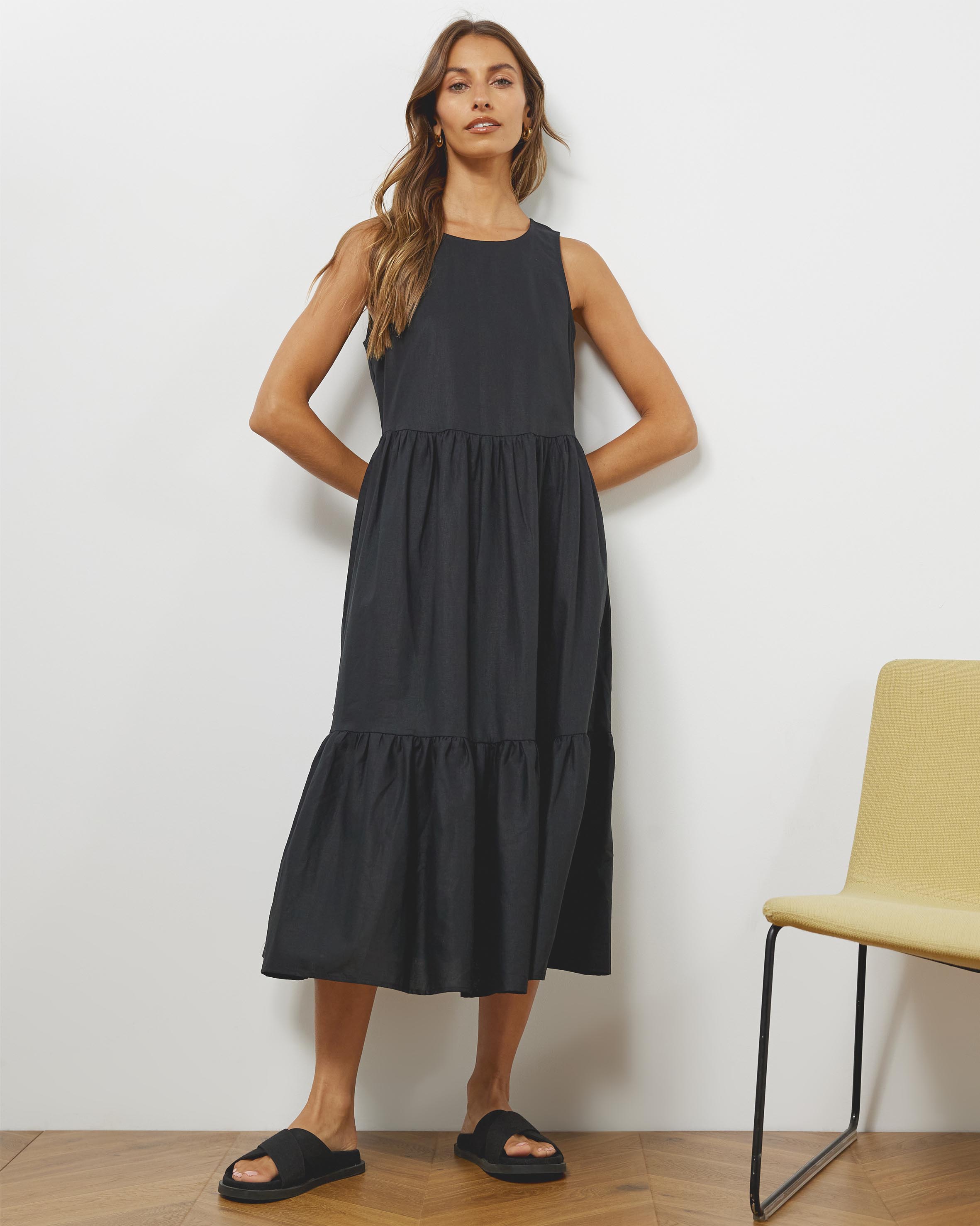 Hope Linen Blend Tiered Midi Dress