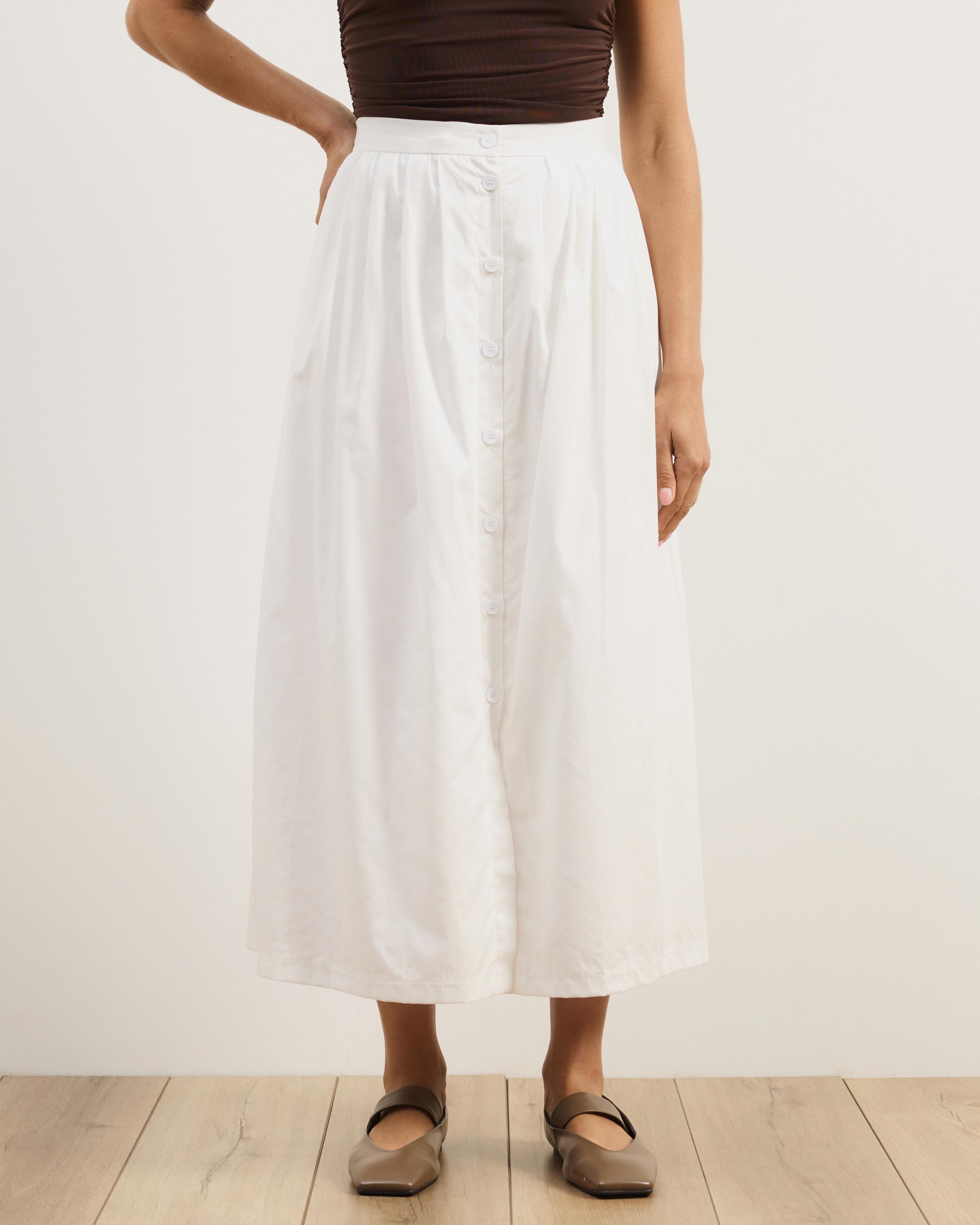 Cleo Cotton Button Midi Skirt