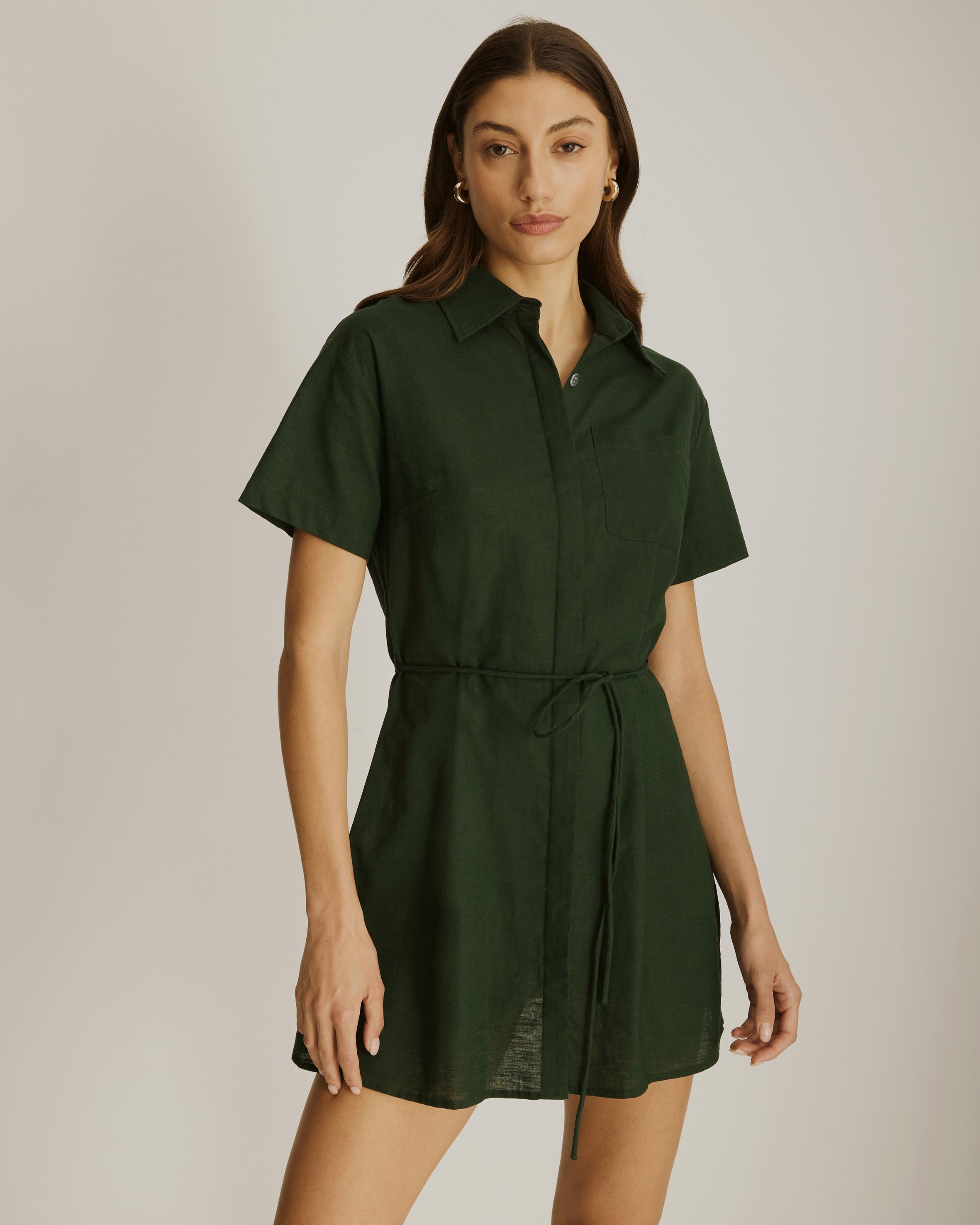 Cara Tie Waist Mini Shirt Dress