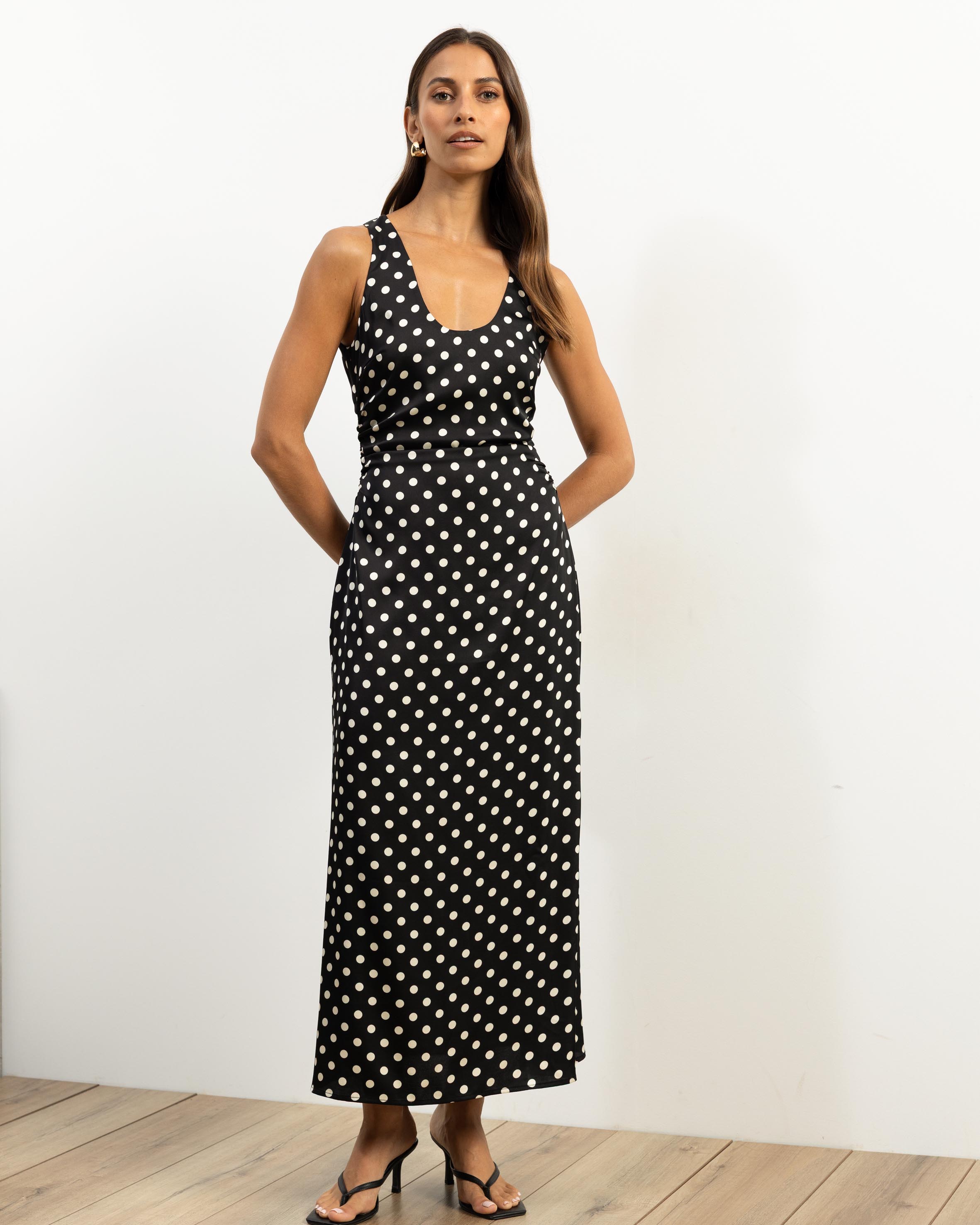 Lowen Satin Polka Dot Midi Dress