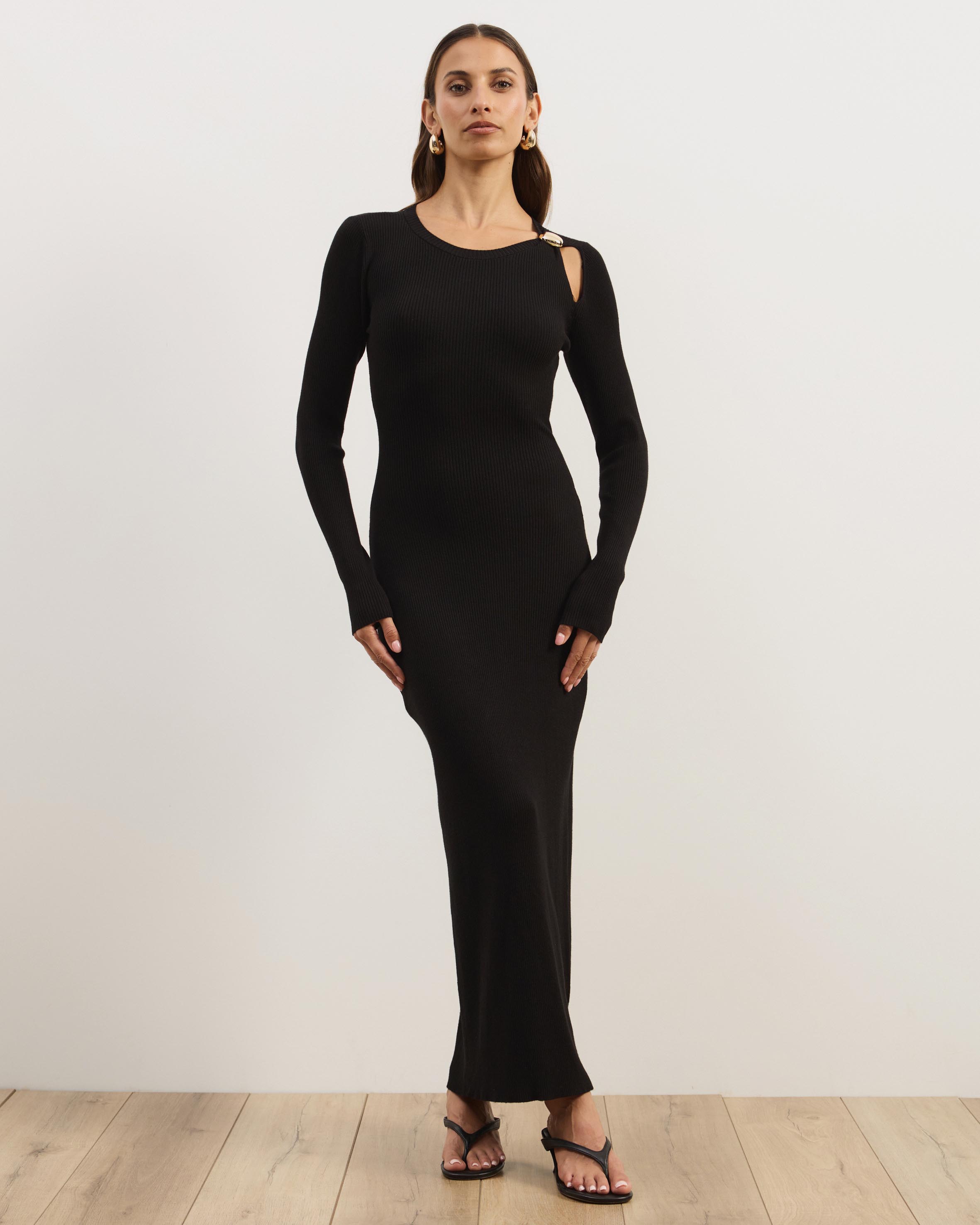 Liv Long Sleeve Rib Knit Midi Dress