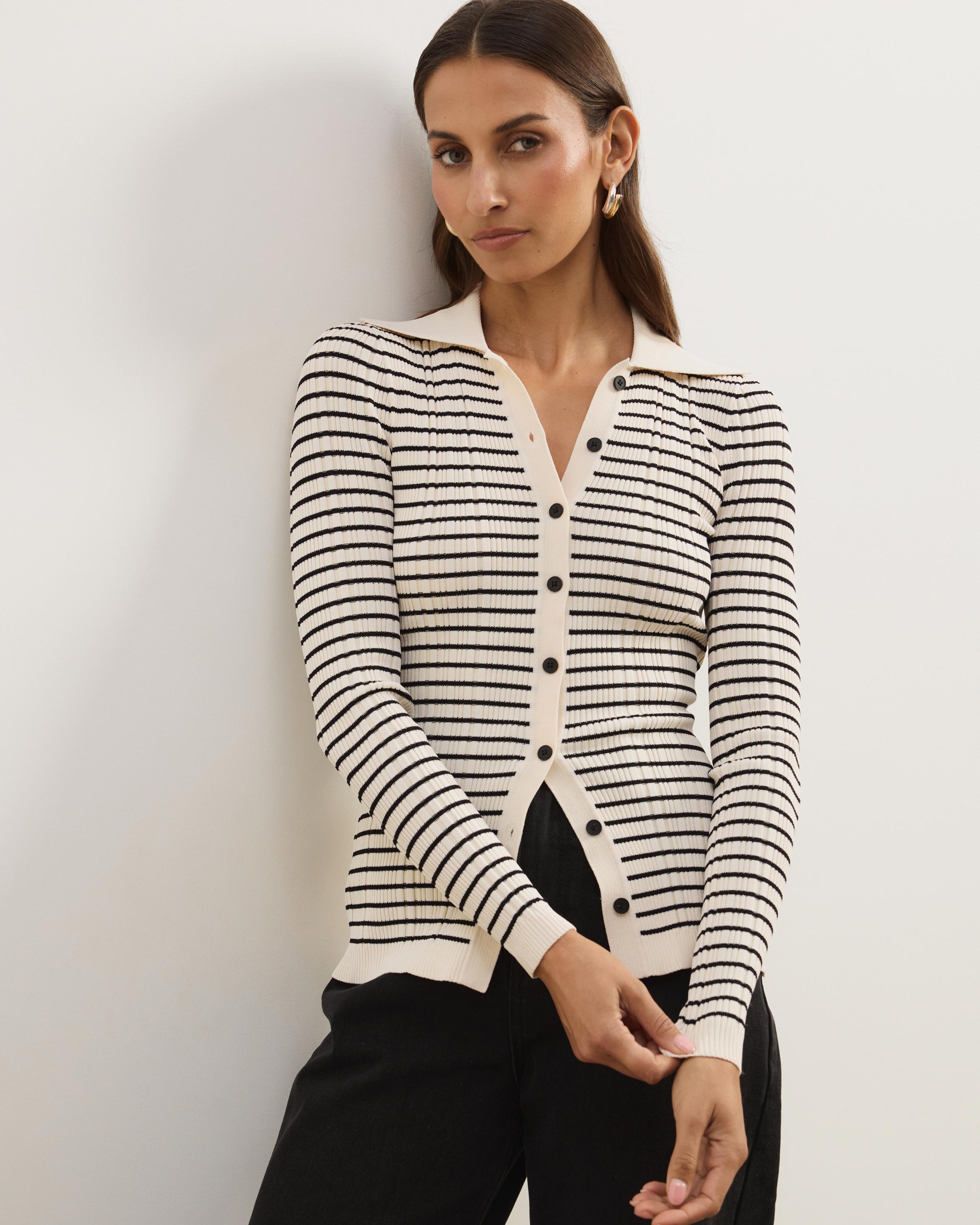 Noa Button Front Striped Cardigan