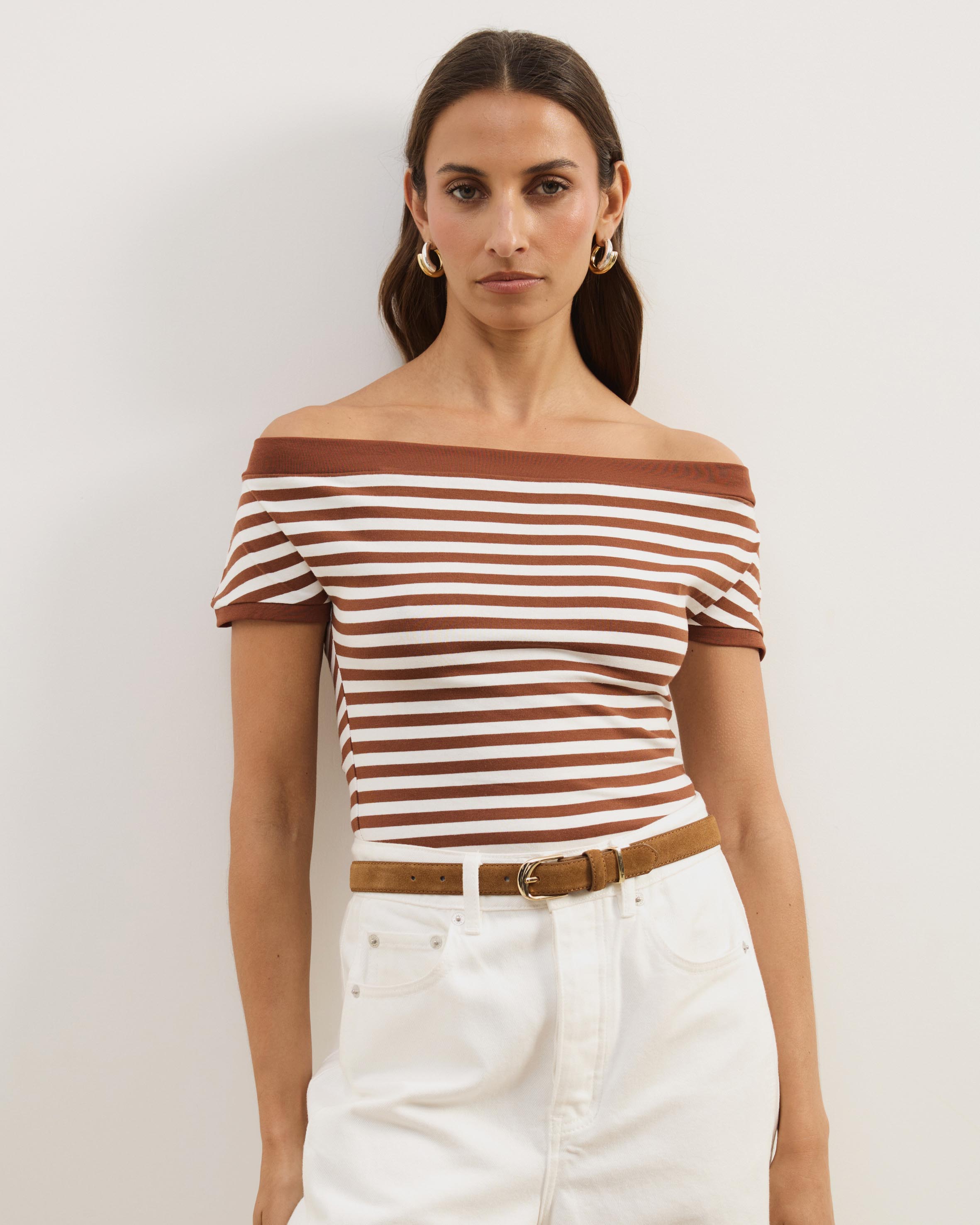Esme Stripe Jersey Off Shoulder Top