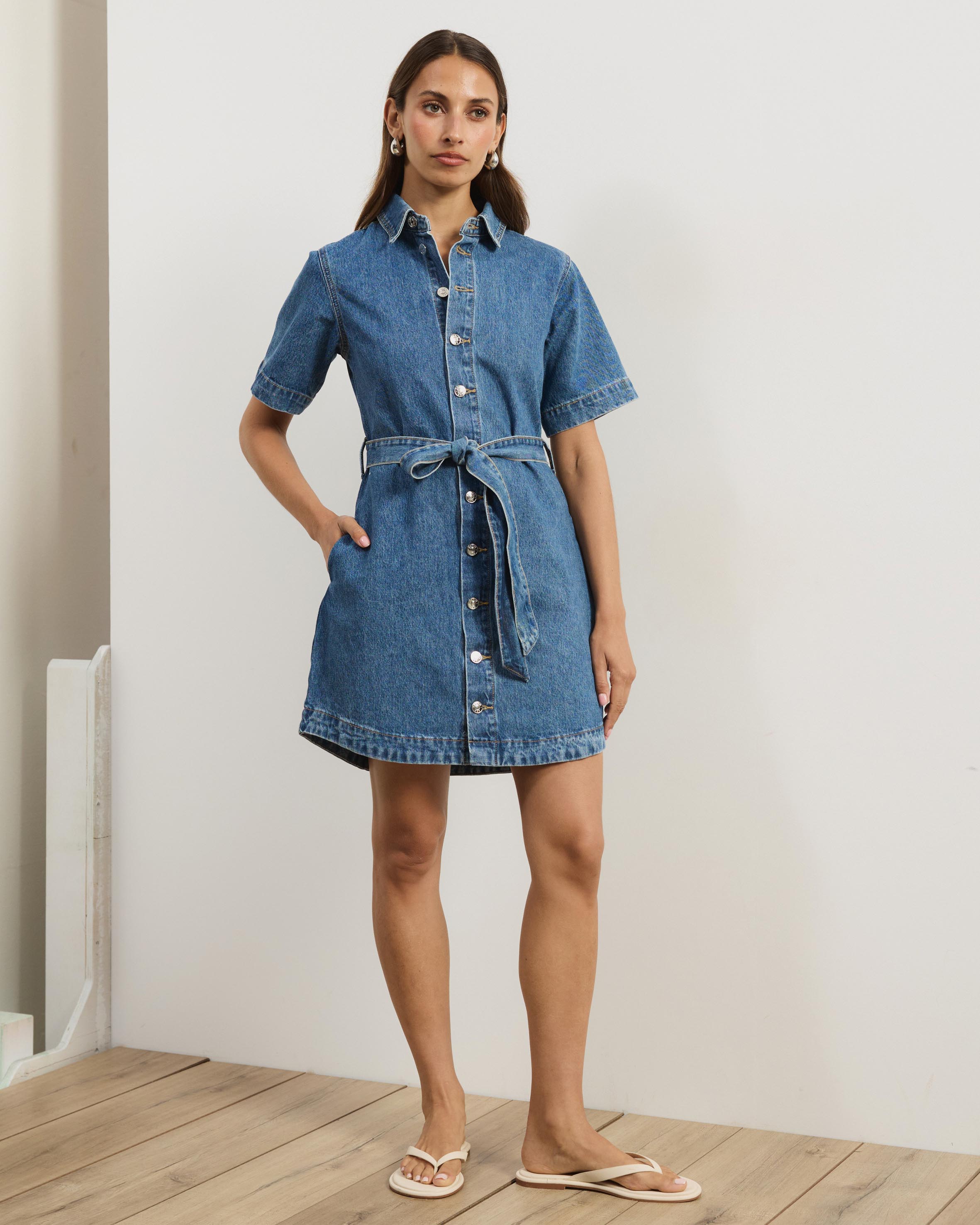 Nina Short Sleeve Denim Shirt Dress