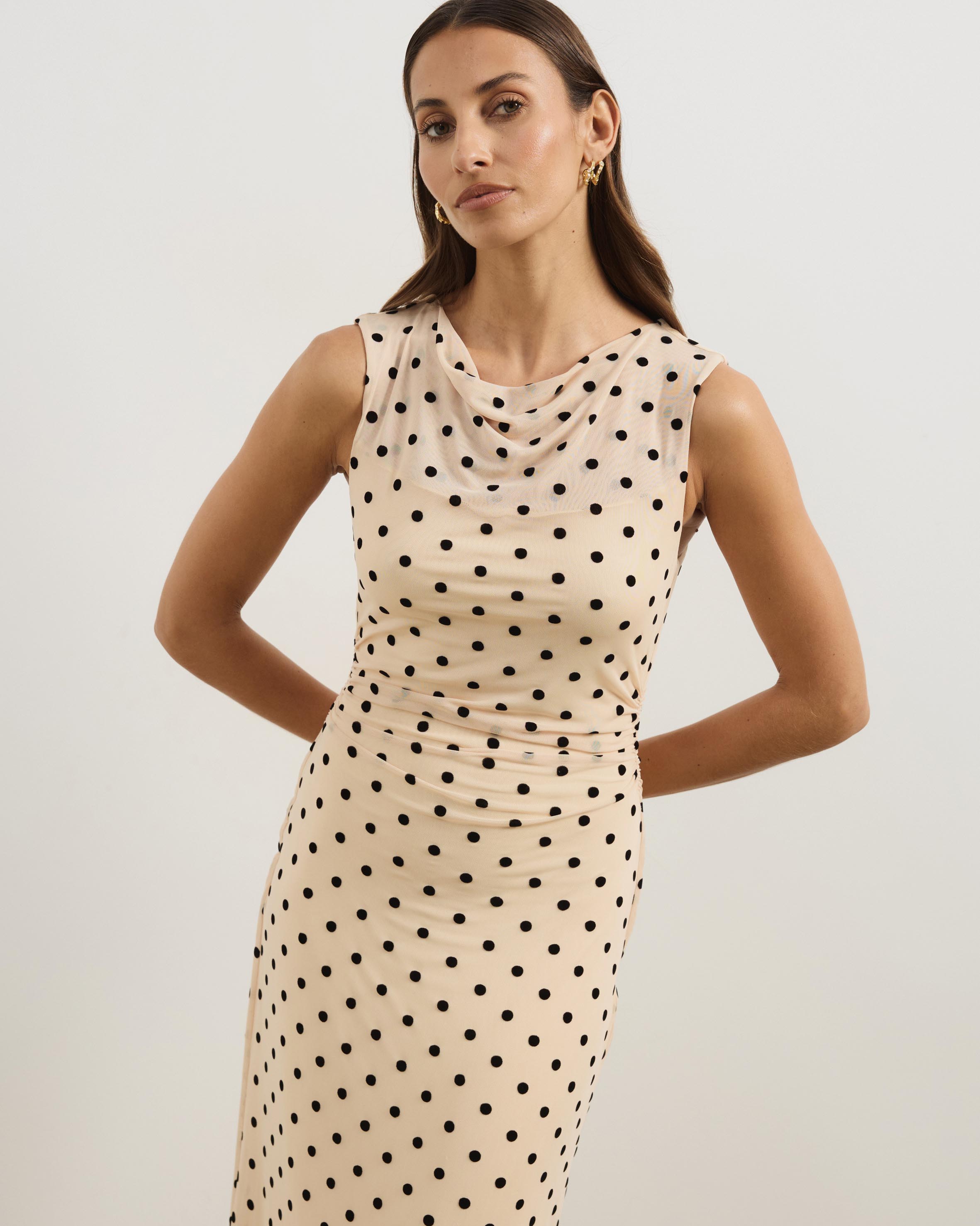 Sana Polkadot Mesh Midi Dress