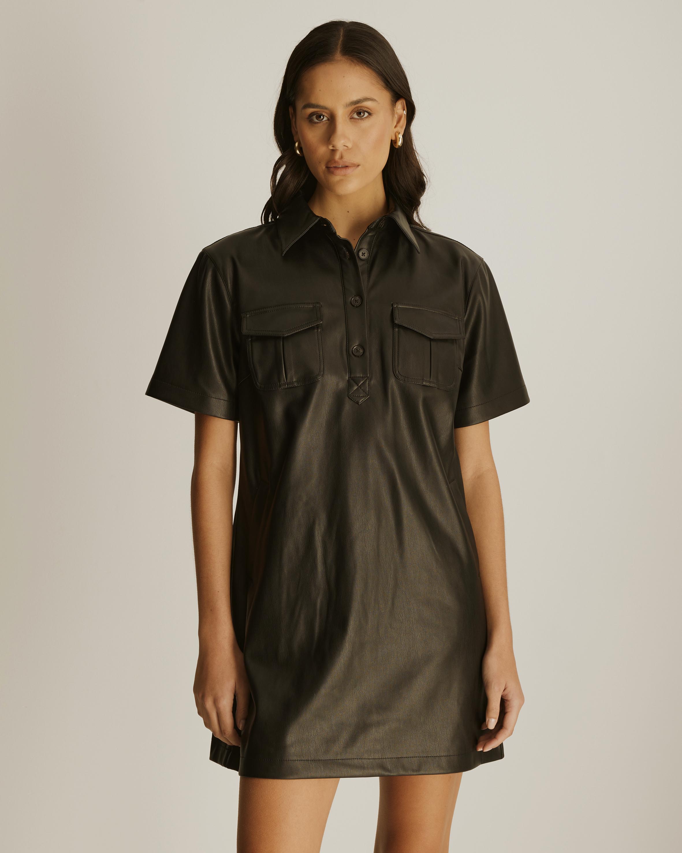 Tori PU Mini Shirt Dress
