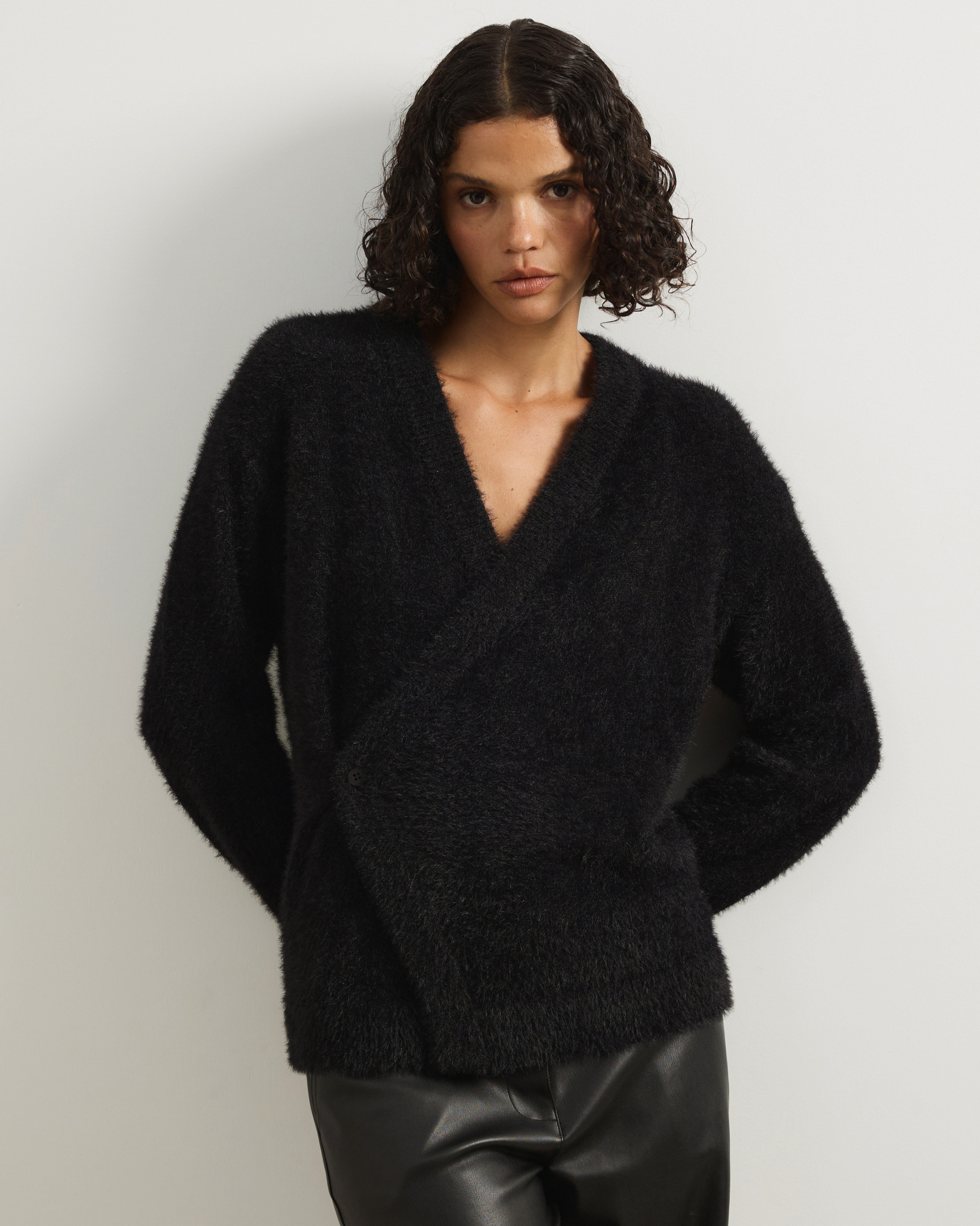 Cara Asymmetric Buttoned Knit Cardigan