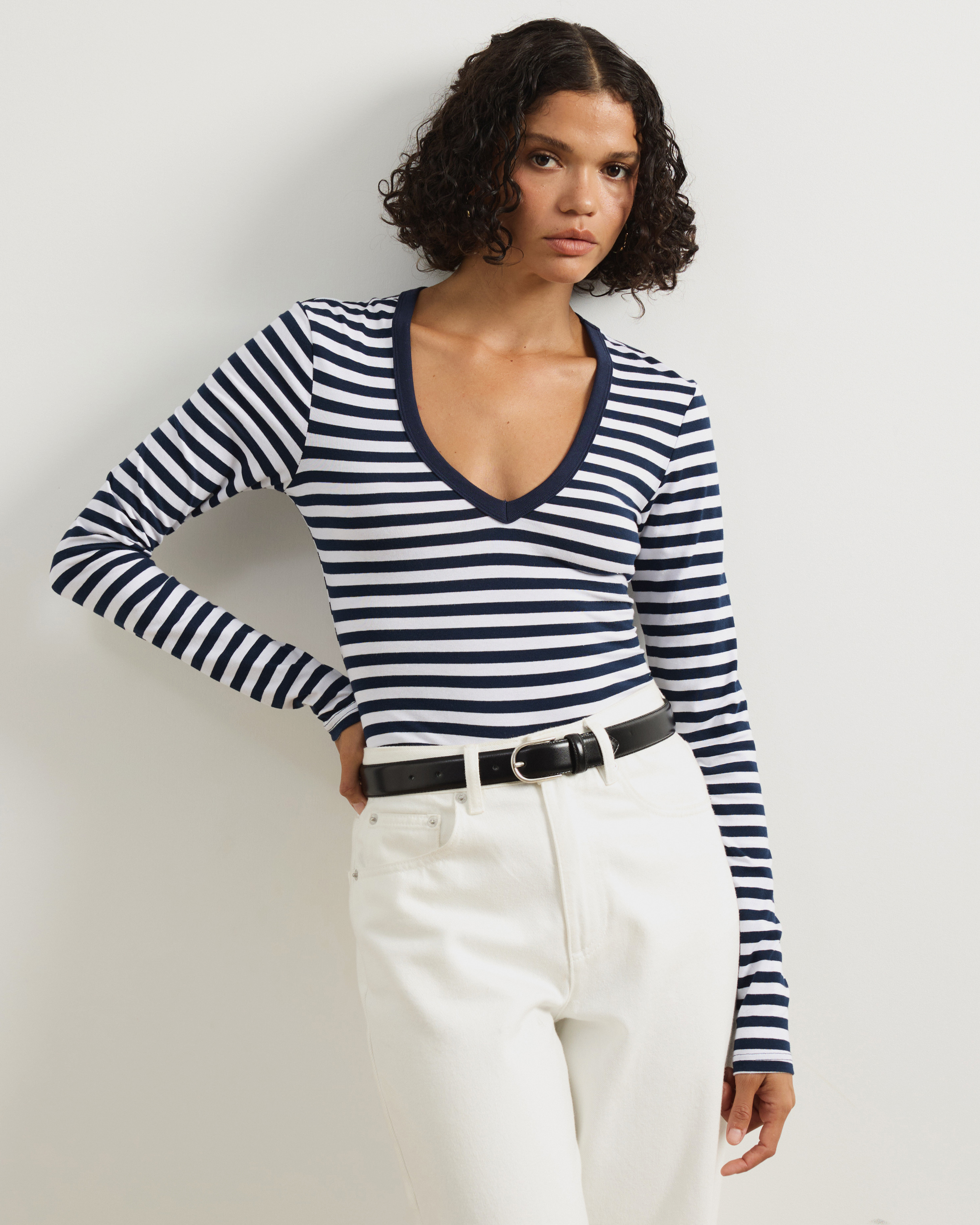 Deep V-Neck Long Sleeve T-Shirt