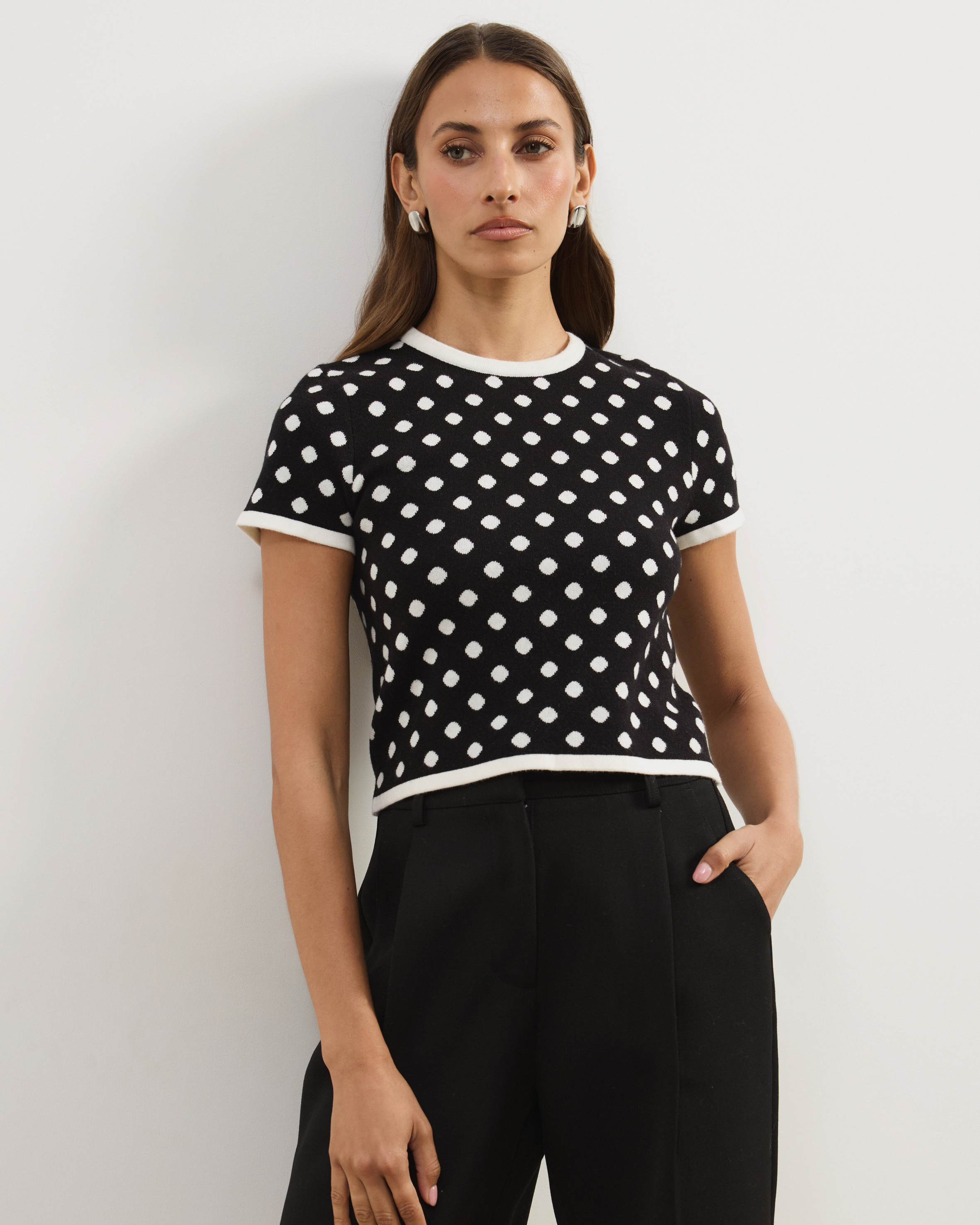 Kallie Polka Dot Short Sleeve Knit Top