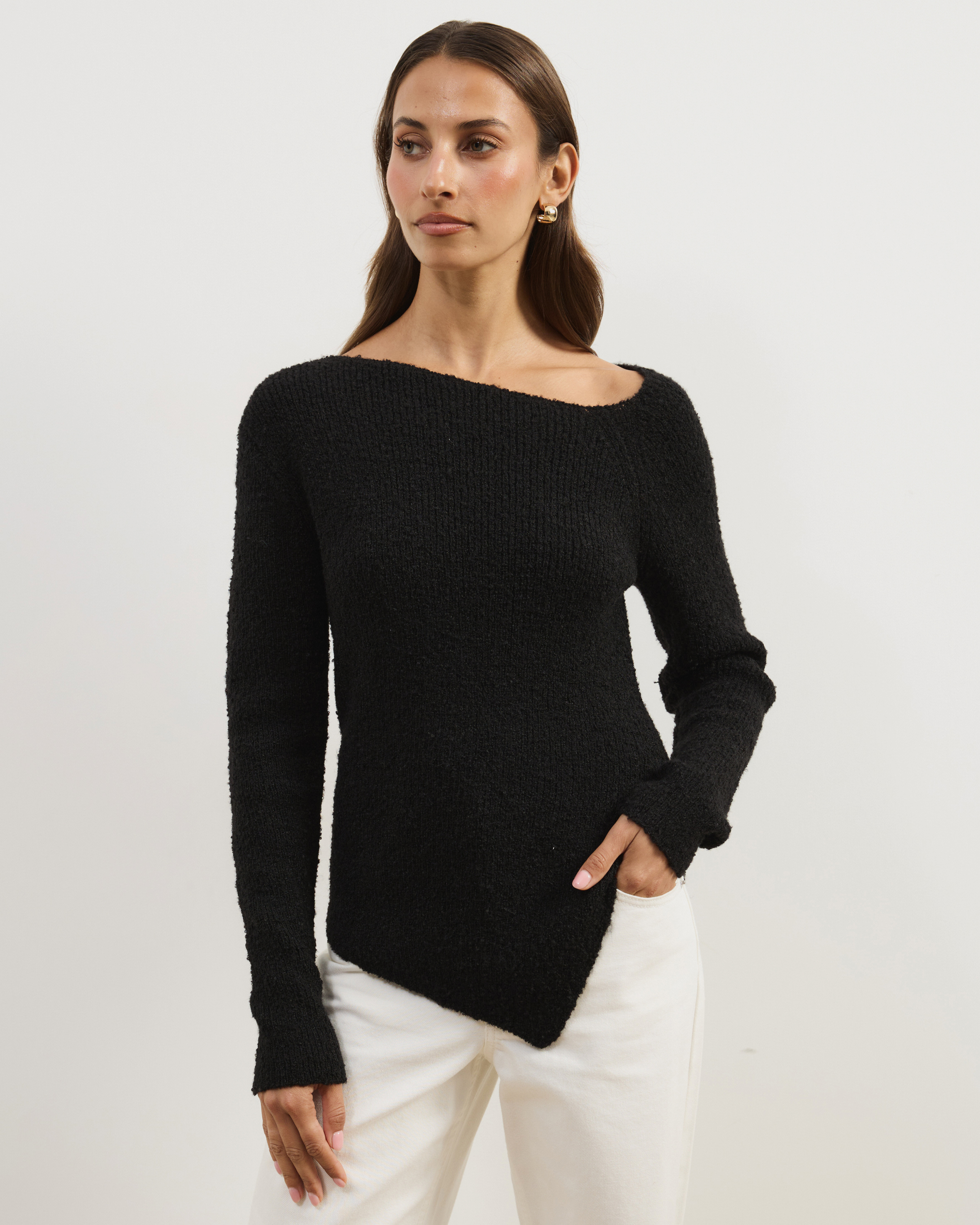 Toni Long Sleeve Knit With Asymmetric Neckline And Hem