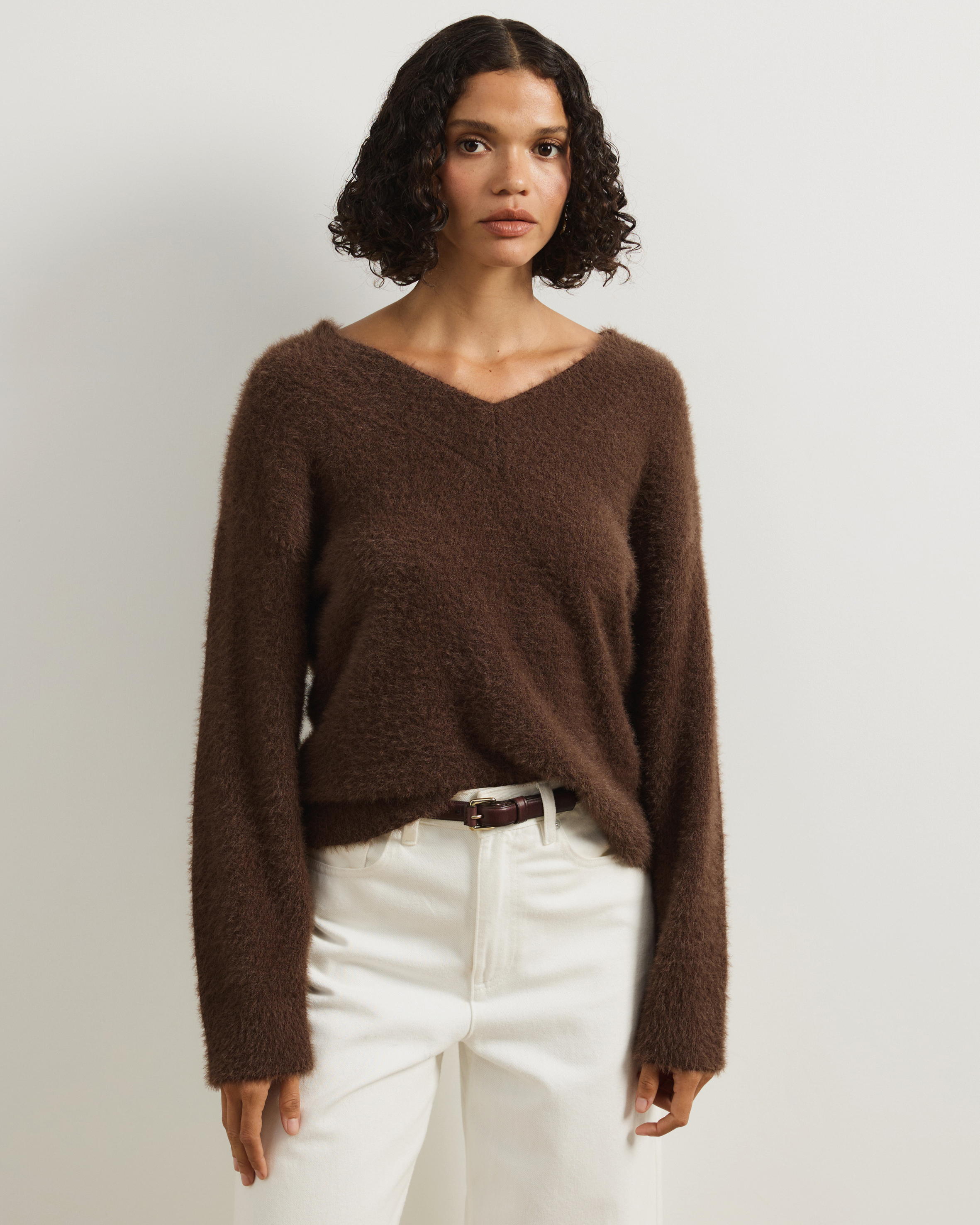 Dayna Fluffy V-Neck Pullover Sweater