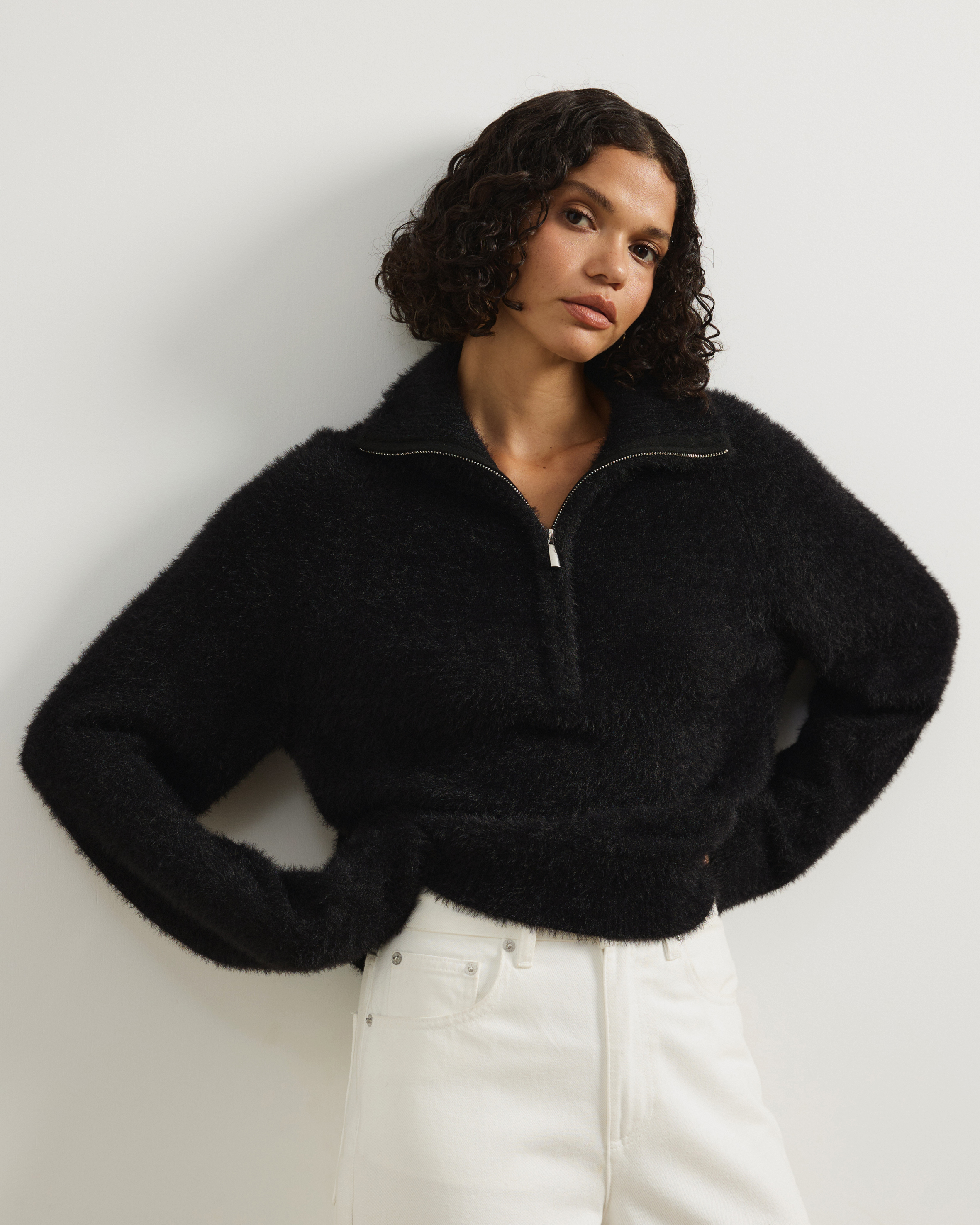 Jordie Half Zip Fluffy Turtleneck Sweater