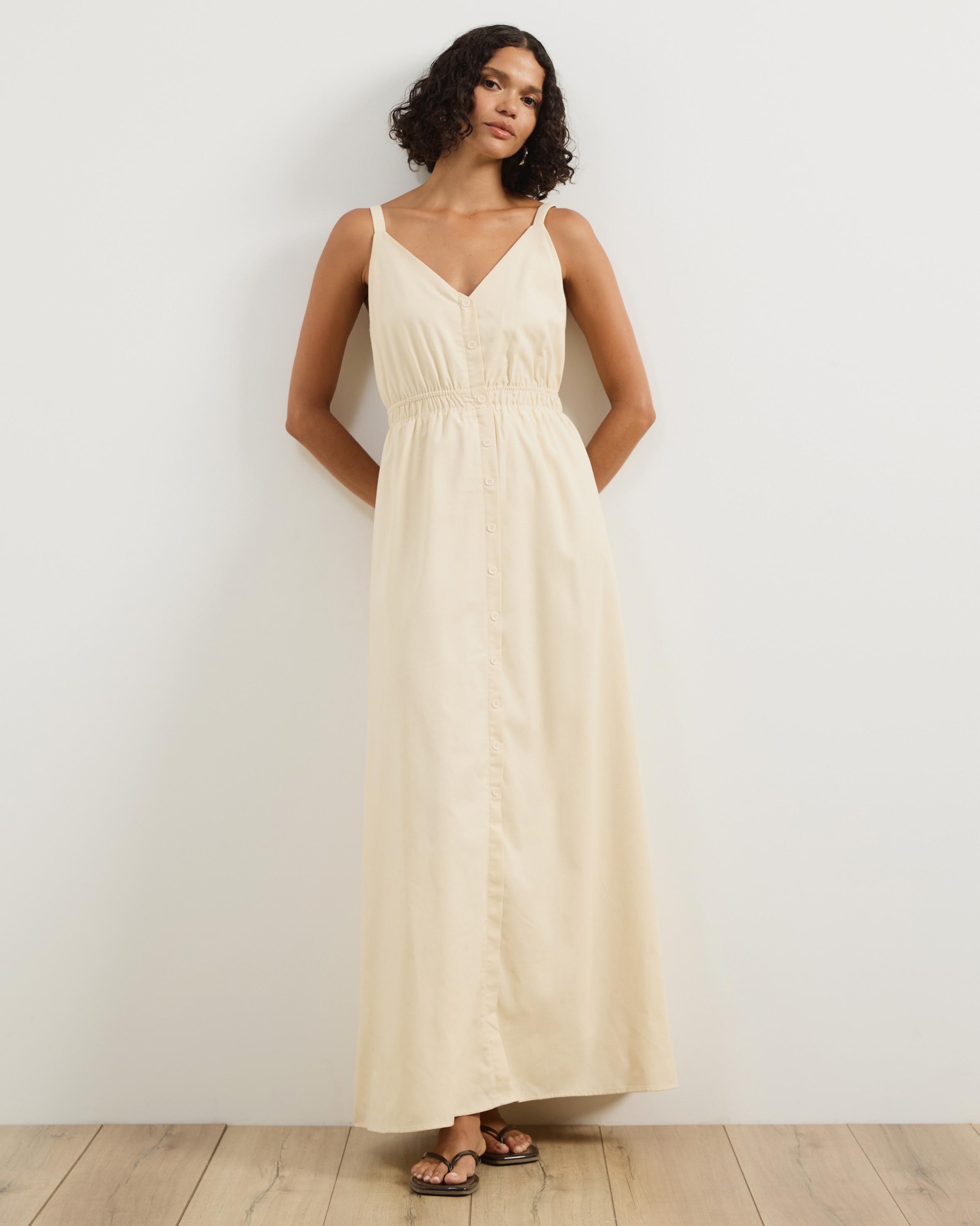 Allegra Linen Blend Button Front Maxi Dress