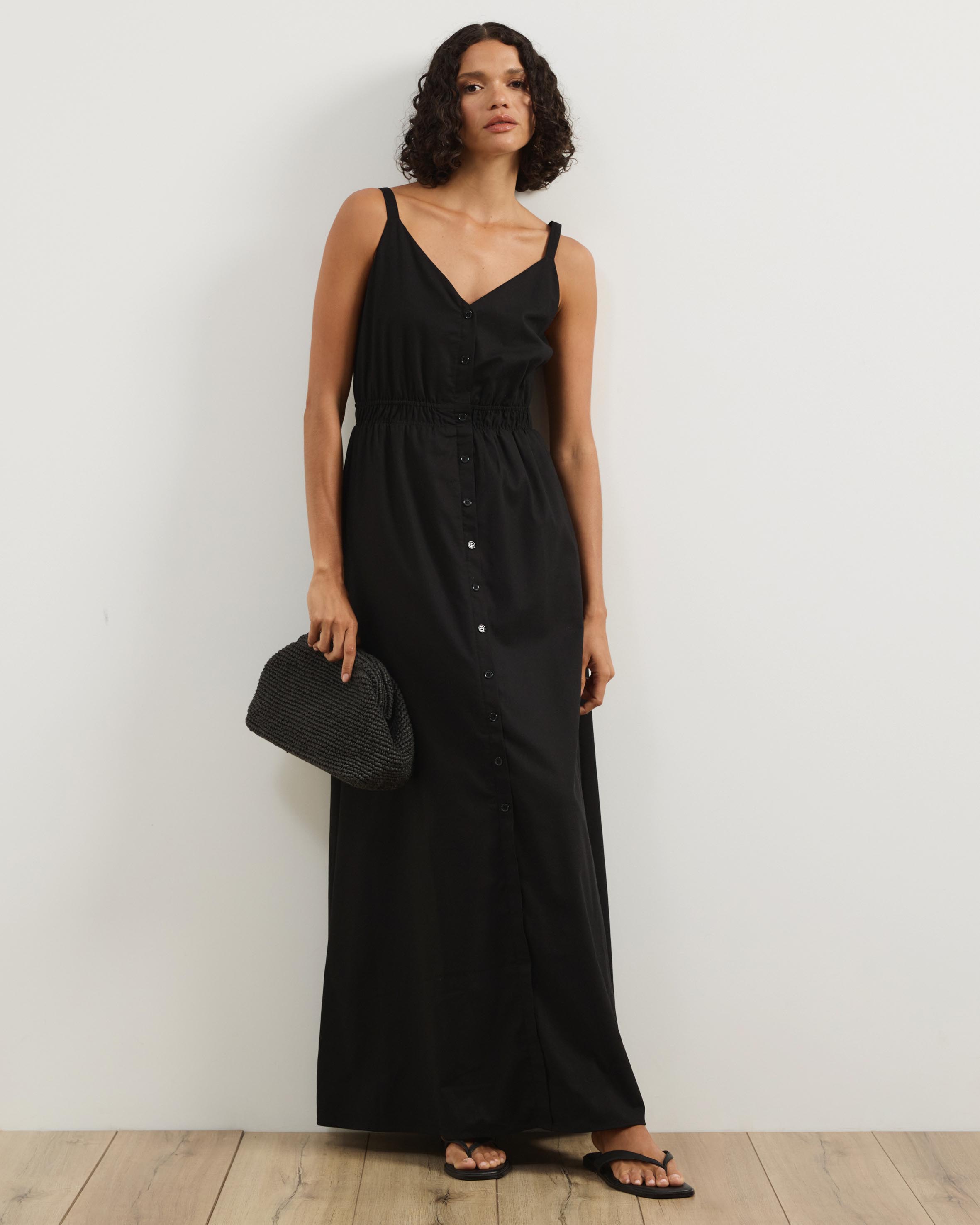 Allegra Linen Blend Button Front Maxi Dress