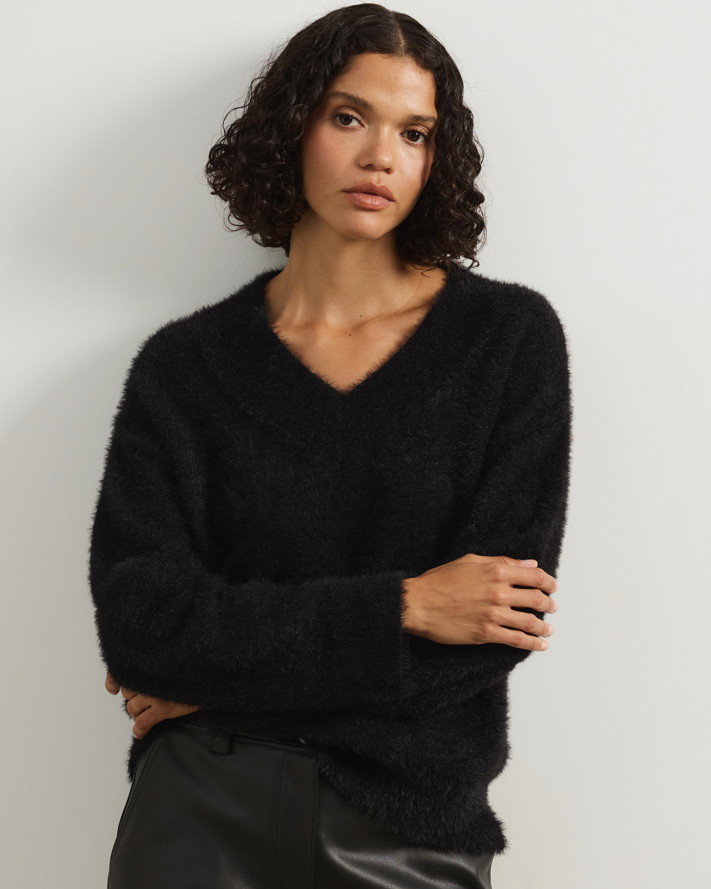 Dayna Fluffy V-Neck Pullover Sweater
