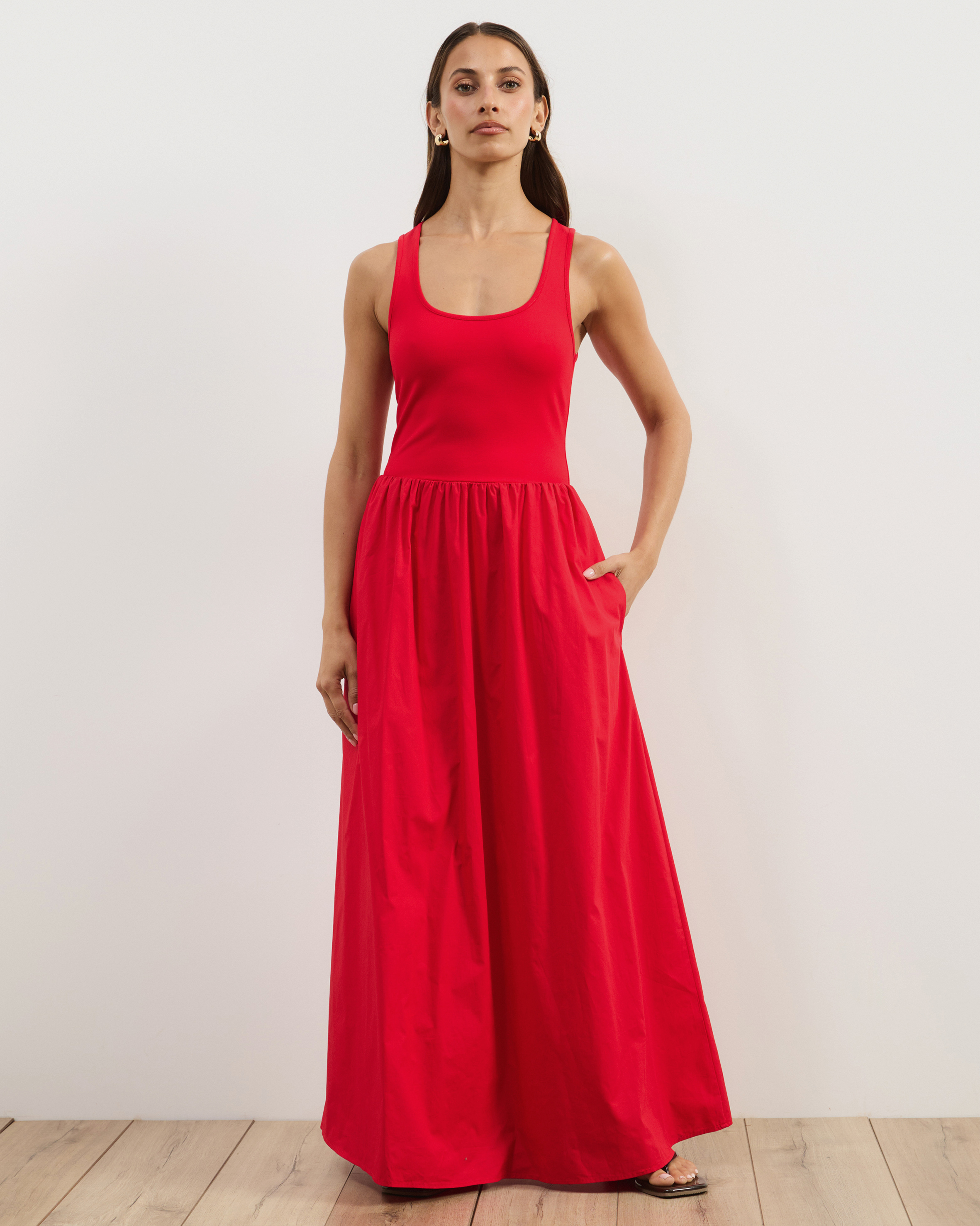Bonnie Scoop Neck Contrast Midi Dress