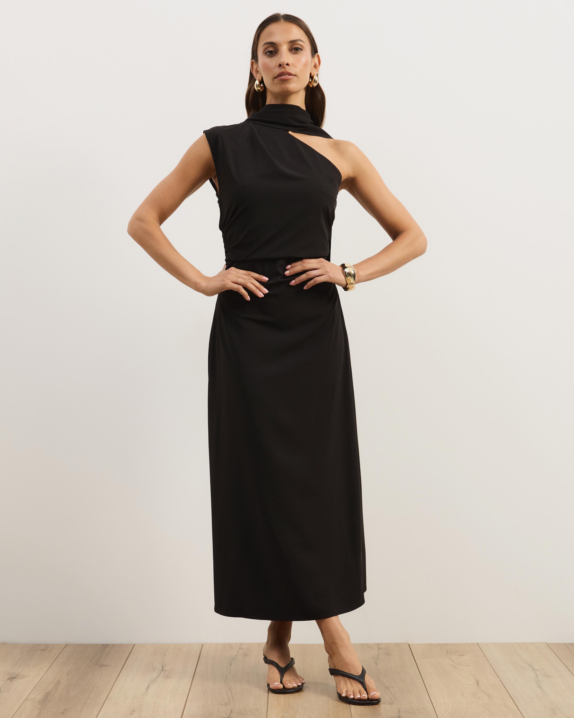 Zoey Asymmetrical Scarf Midi Dress