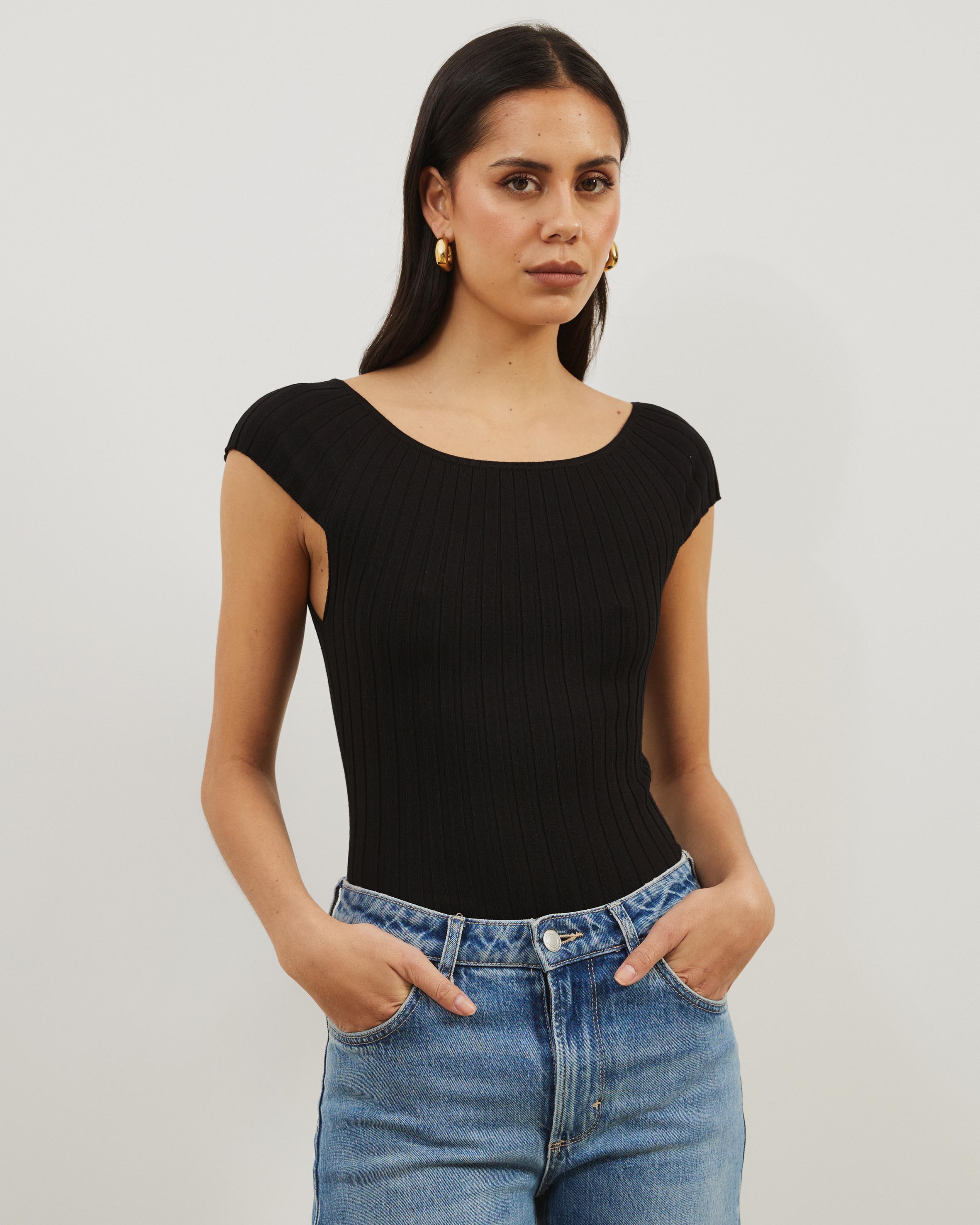 Kayla Off Shoulder Rib Knit Top